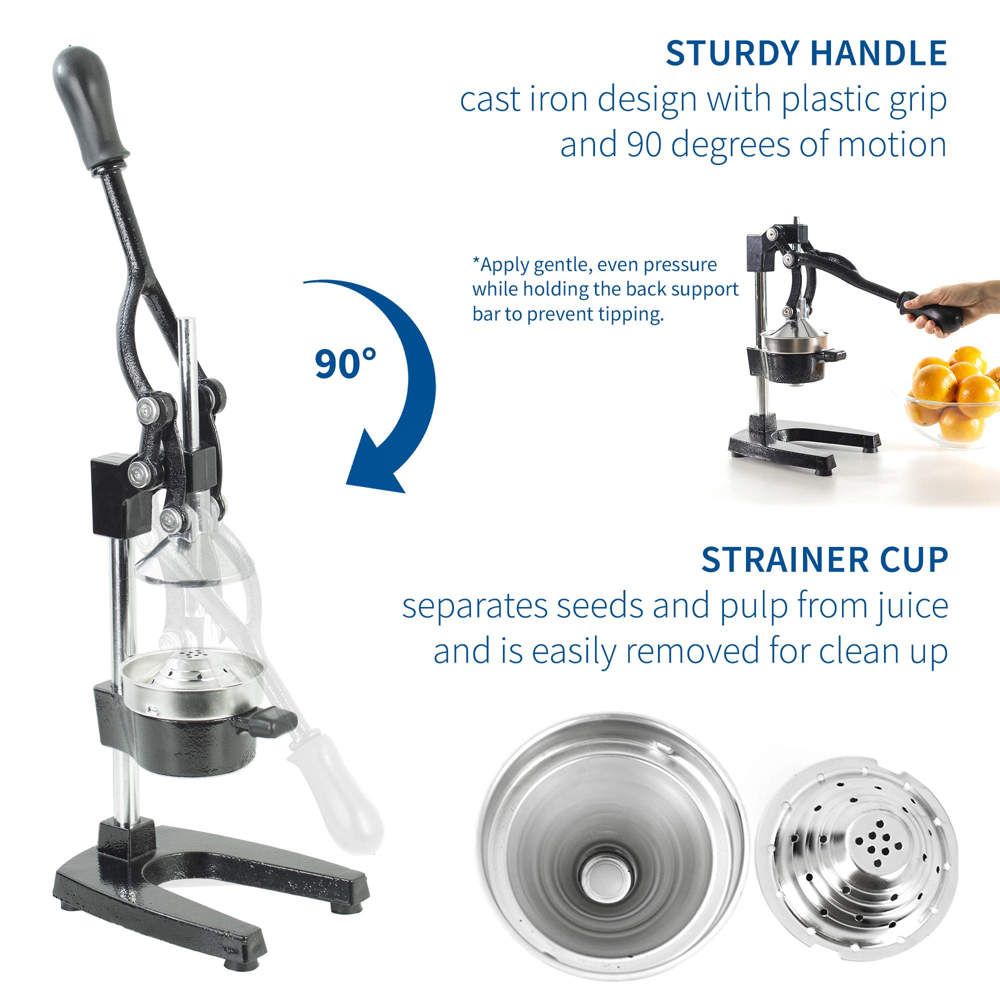 VIVO Exprimidor manual de cítricos resistente, exprimidor profesional de frutas, exprimidor de naranja y limón (STUFR-JCR1)