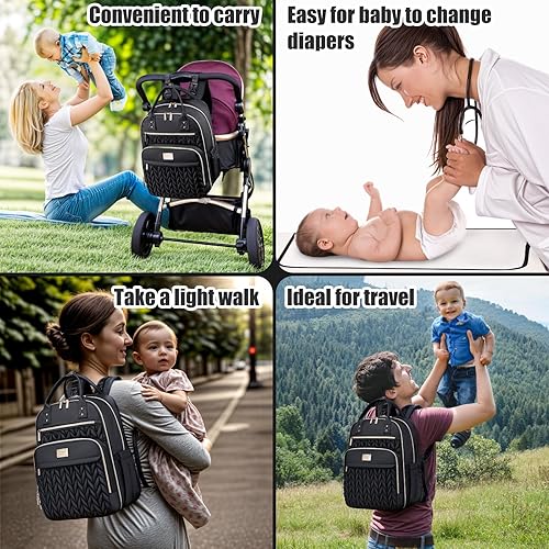 Miniatura 7 de Mochila para pañales, elegante bolsa de pañales para bebé, mochila impermeable para pañales de viaje, bolsas de bebé con cambiador, correas para