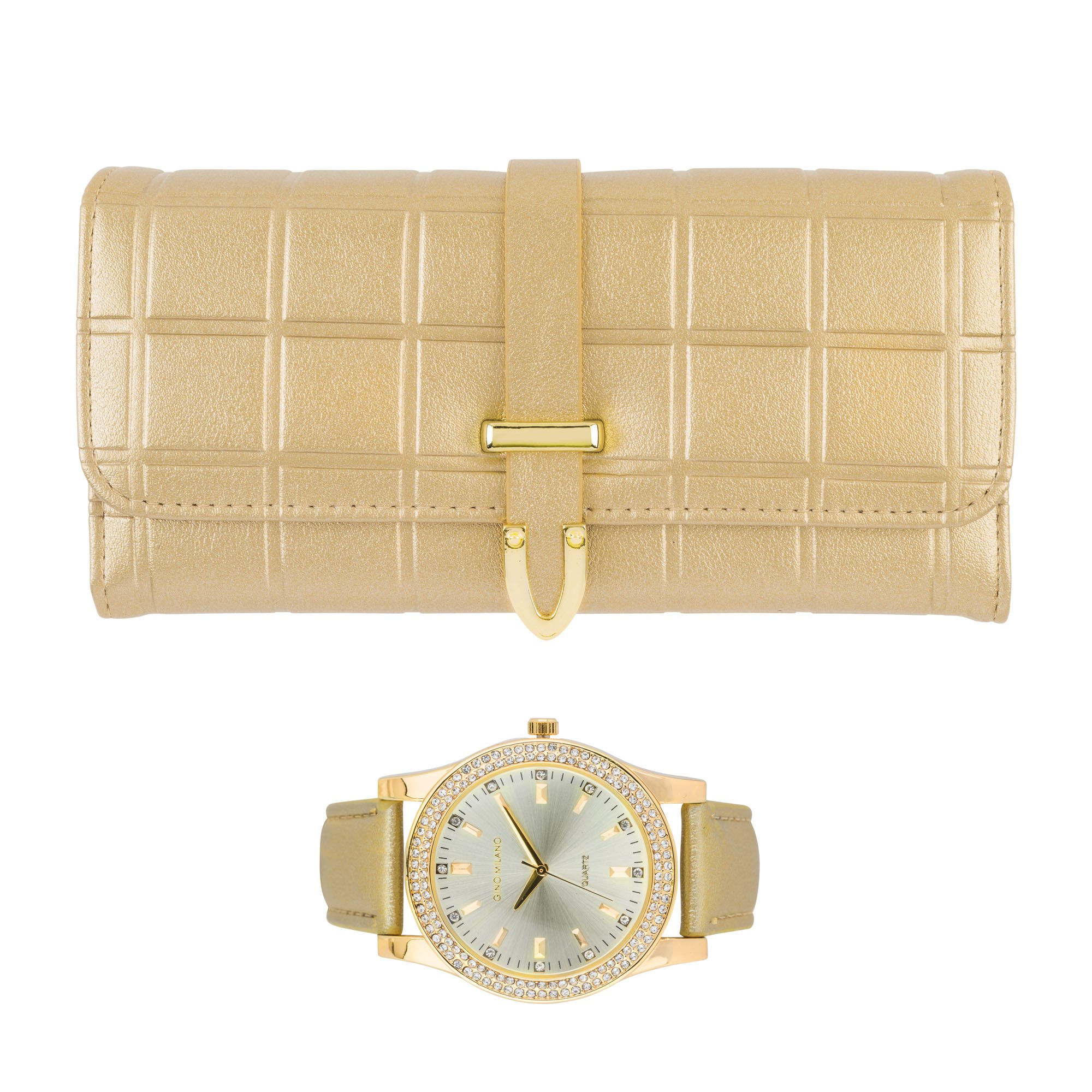 Women's Classy Leather Band Matching Watch & Tri-Fold Leather Wallet Gift Set