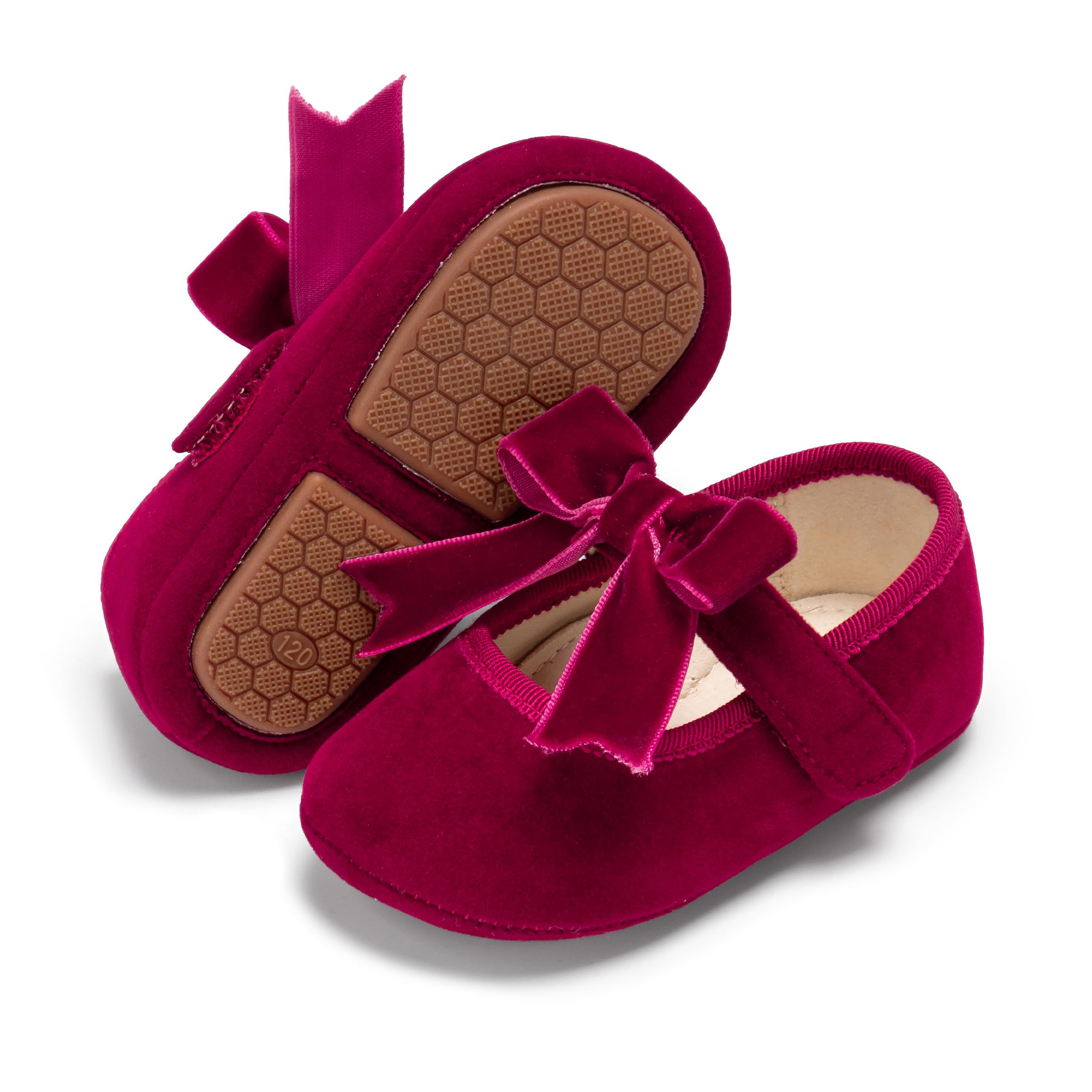 PHIRAMIN Baby Girls Mary Jane Flats - Infant Newborn Walking Shoes Soft Rubber Sole Princess Wedding