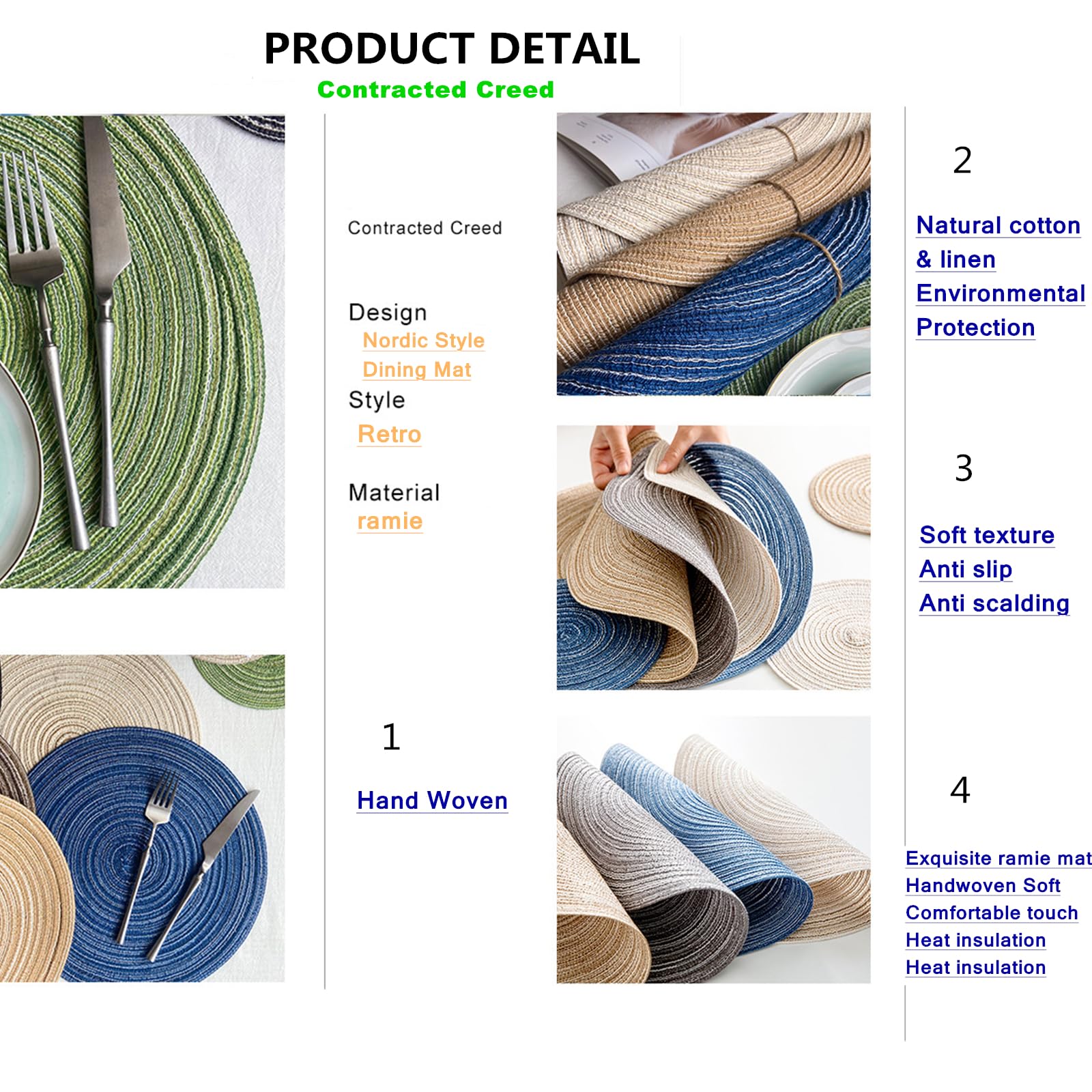 VEIZIBEE Manteles Individuales Redondos Trenzados 30 Cm – Juego De 6, Natural Y Lavable, Para Café Y Comedor