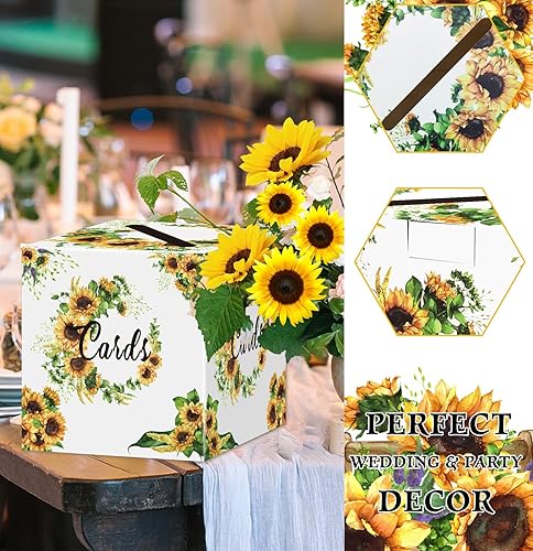 Miniatura 4 de SietDESEO Caja de tarjetas de girasol, caja de dinero floral, caja de regalo para boda, recepción, cumpleaños, baby shower, despedida de soltera,