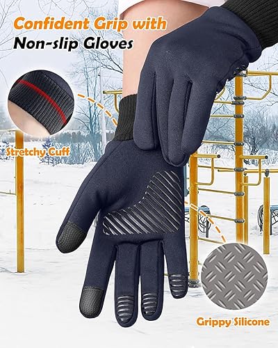 Miniatura 5 de Guantes de invierno para pantalla táctil, para correr, senderismo, clima frío, guantes térmicos cálidos resistentes al agua y a la nieve, para