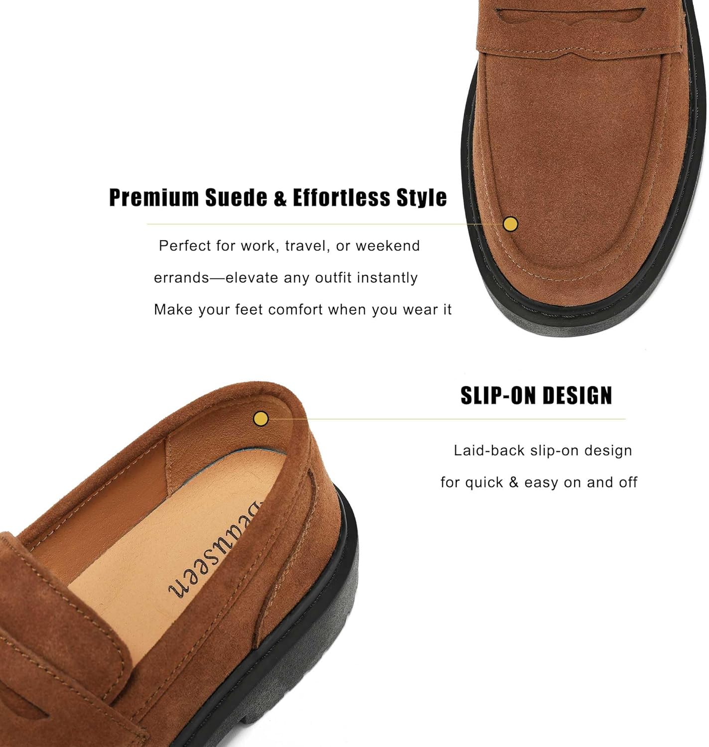 BEAUSEEN Women's Suede Penny Loafers Casual Lightweight Slip On - Comfortable Walking Shoes,Chic Flat for Work & Travel - Image 5