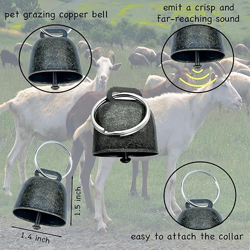 Miniatura 5 de Paquete de 5 collares de cabra, collar de cabra con campanas de cobre para pastoreo para mascotas, collares de nailon ajustables y duraderos para
