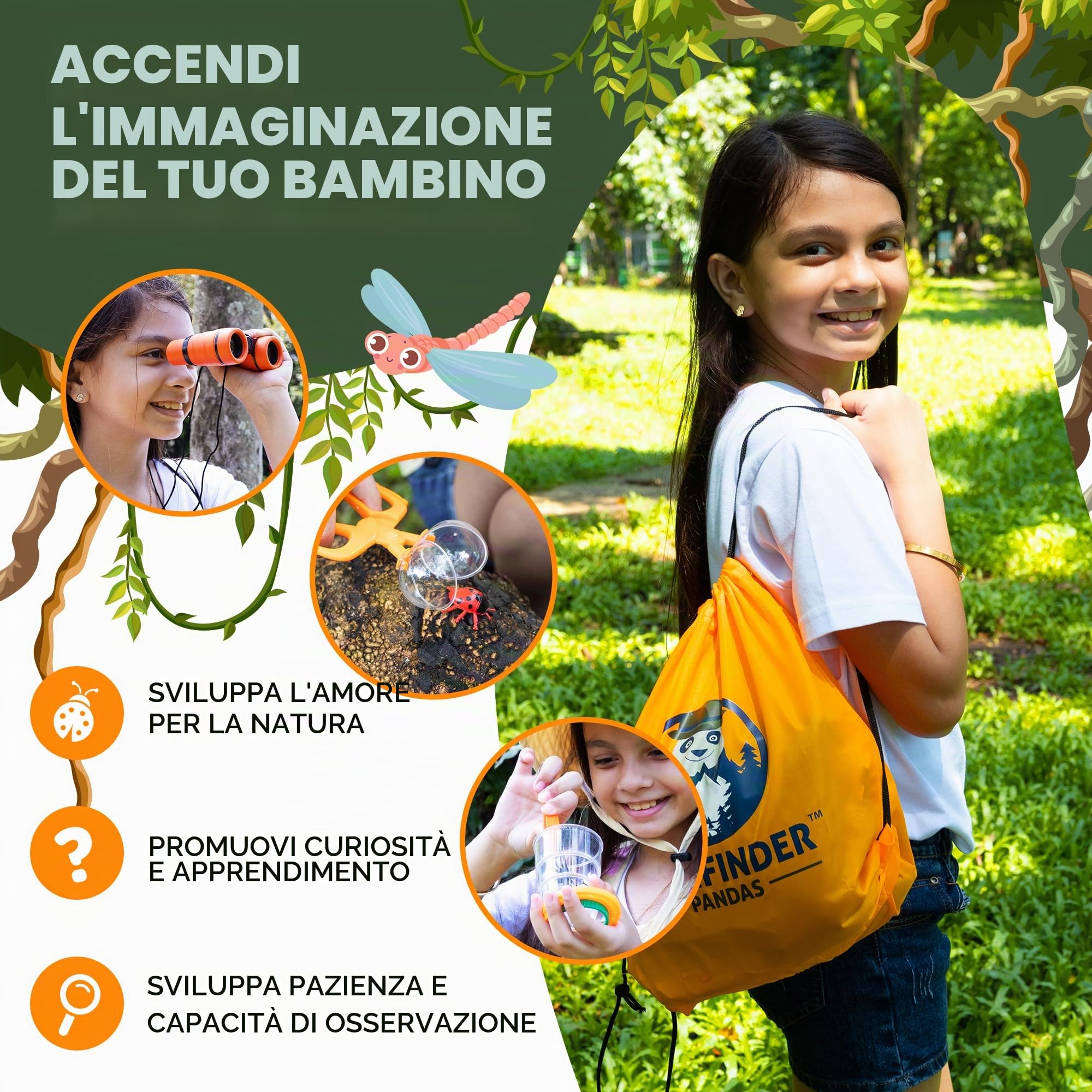 Kit Esploratore Bambini - Butterfly Kit, Binocolo, Bussola, Insetti - Giochi per Bambini 4-8 Anni