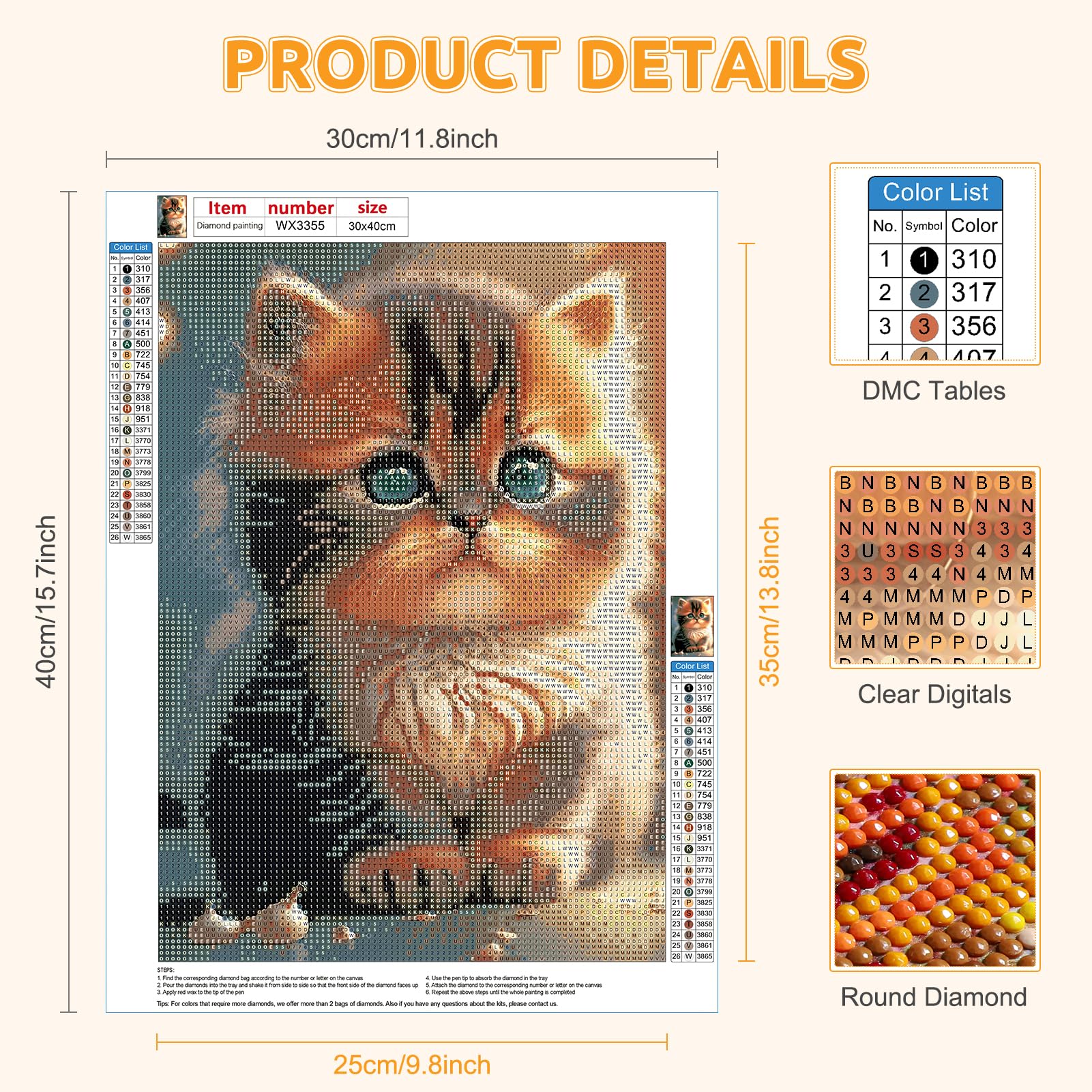 EOBROMD Diamond Painting Kit Completo Flores, Pintura De Diamante Adultos Niños, Zorro Punto De Cruz Diamante
