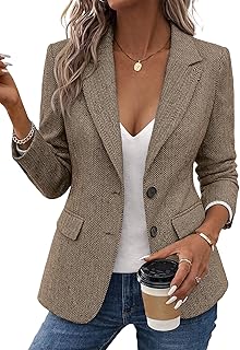 Mina Self Women's 2026 Spring Herringbone Tweed Blazer Jacket - Notched Lapel Fully Lined Work Office Coat with Pockets