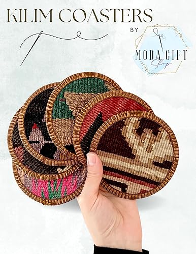 Miniatura 2 de Kilim - Juego de posavasos de tela, posavasos de tela, juego de posavasos de tela, Kilim turco auténtico, tela única, hechos a mano, posavasos