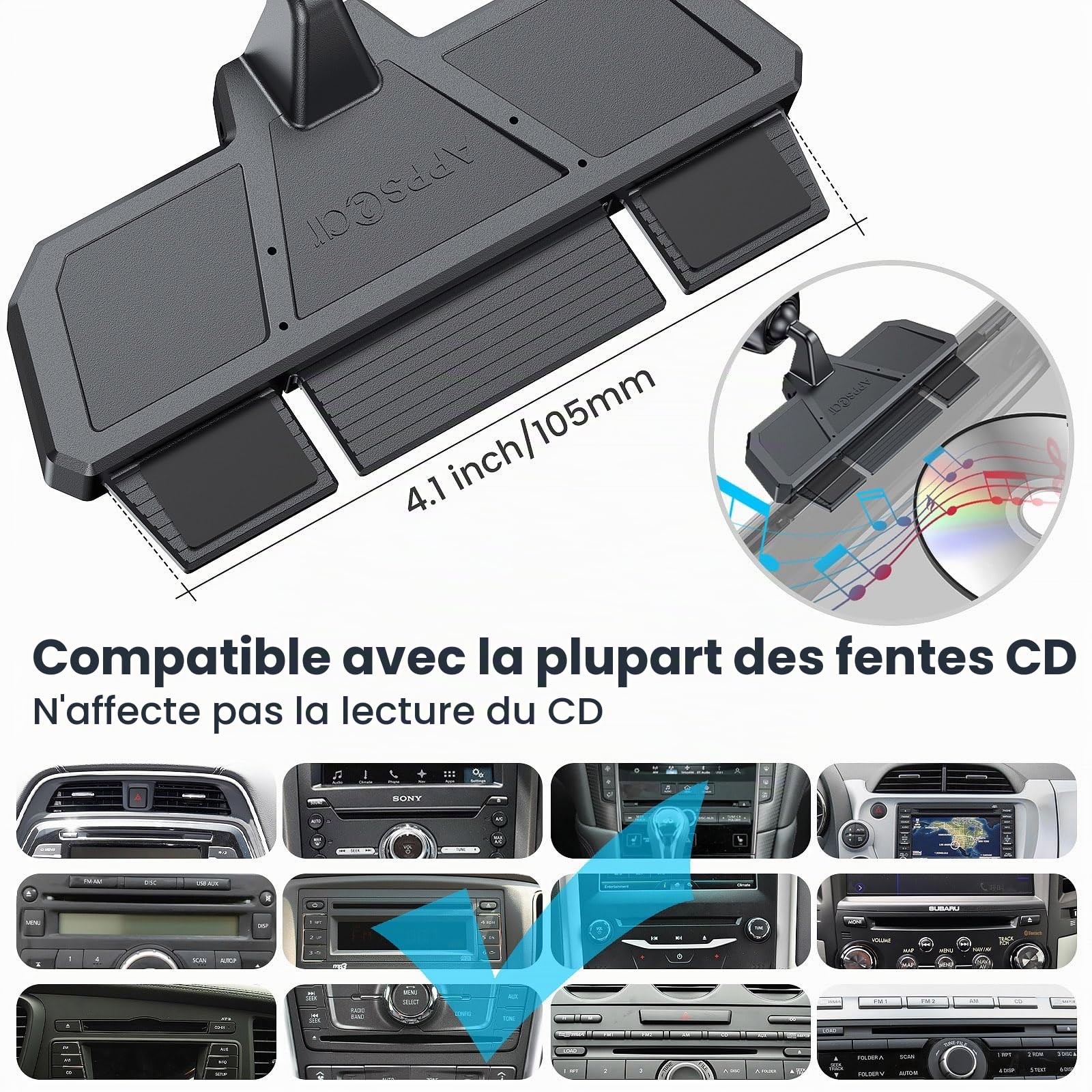 APPS2Car Support Téléphone Voiture avec Chargeur sans Fil 15W – Fixation Fente CD, Fermeture Automatique, Rotation 360°, Charge Rapide Compatible iPhone 16/15/14/13/12 Pro Max, Samsung Galaxy