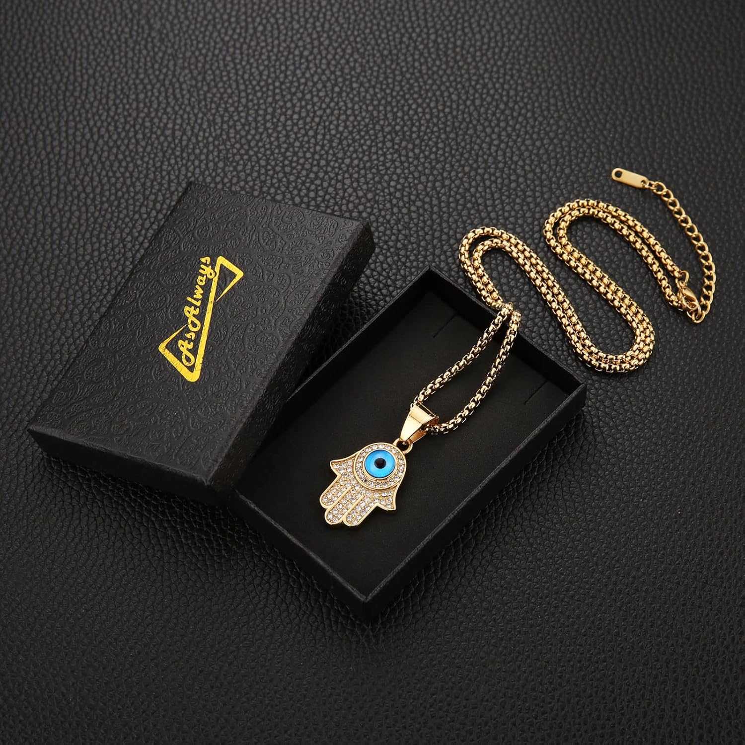 AsAlways 18K Gold Plated Hamsa Necklace for Men Women Stainless Steel Vintage Evil Eye Hand of Fatima Necklace Jewelry Gift - Image 7