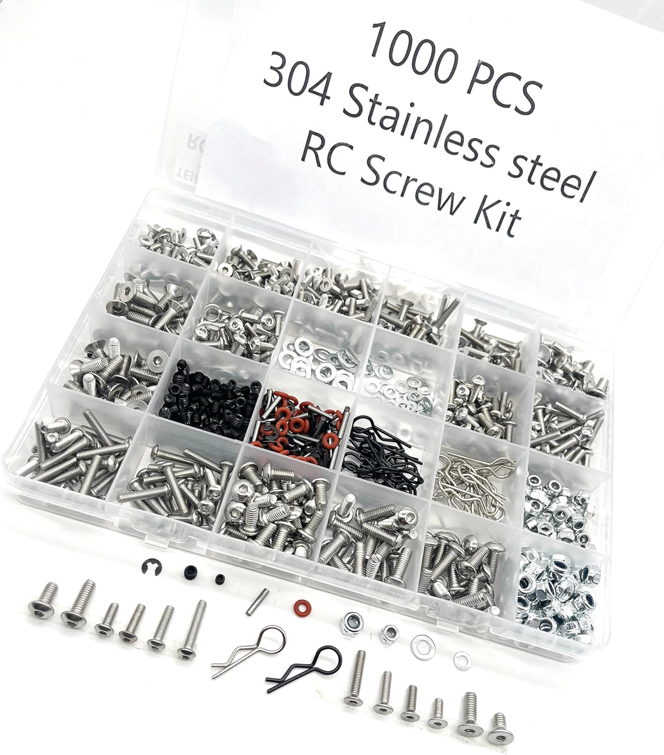 1000pcs Universal RC Screw Kit Screws Assortment Set, Hardware Fasteners for Traxxas Axial Redcat HPI Arrma SCX10 Losi 1/8 1/10 1/12 1/16 Scale RC Cars Trucks Crawler (1000pcs 304 Stainless Steel)