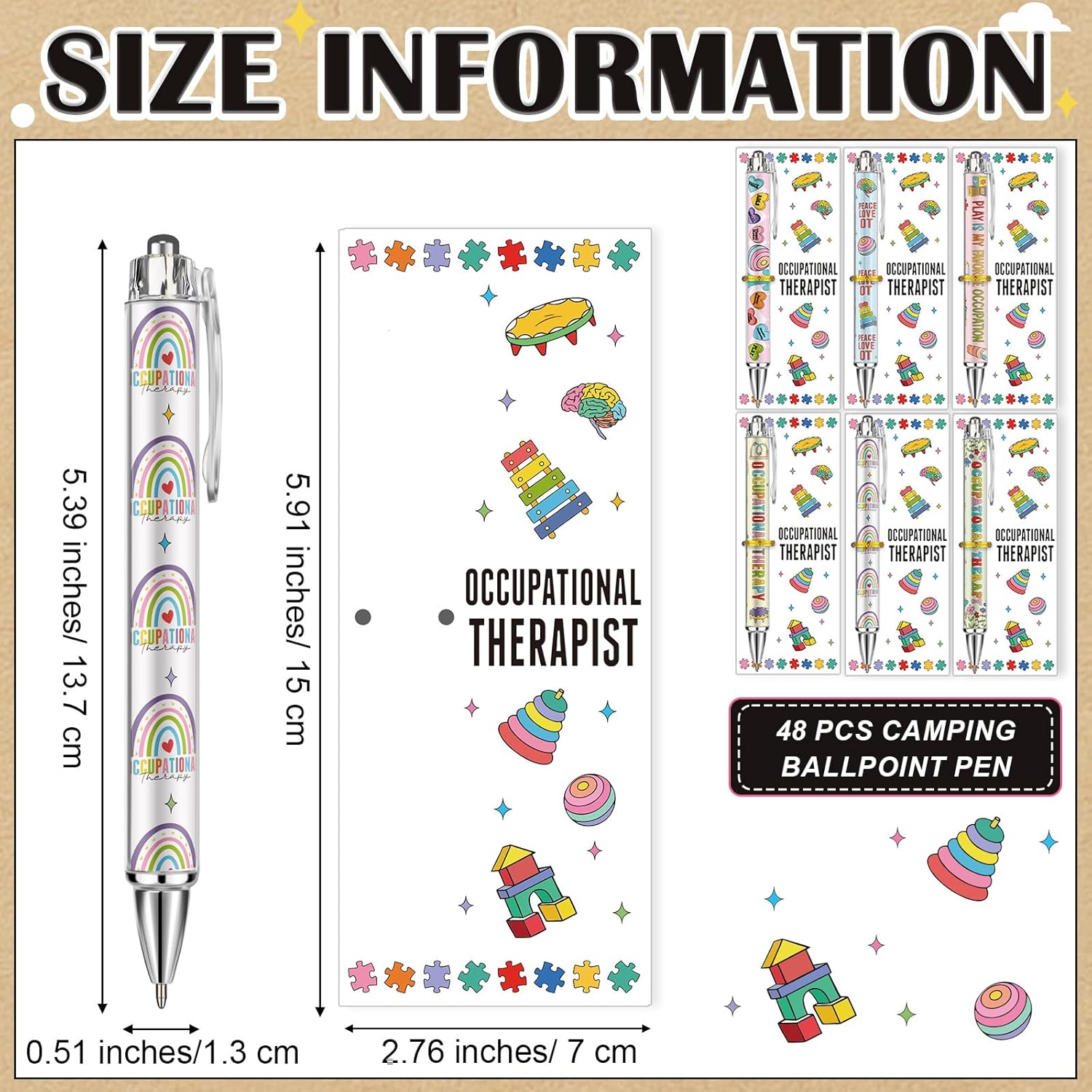 Feifeiya 48 Sets Occupational Therapy Month Appreciation Gift Ot Gifts with Cards Occupational Therapist Ballpoint Pens Presents for Women Men Doctor Nurse Office Coworkers Clinic Supplies