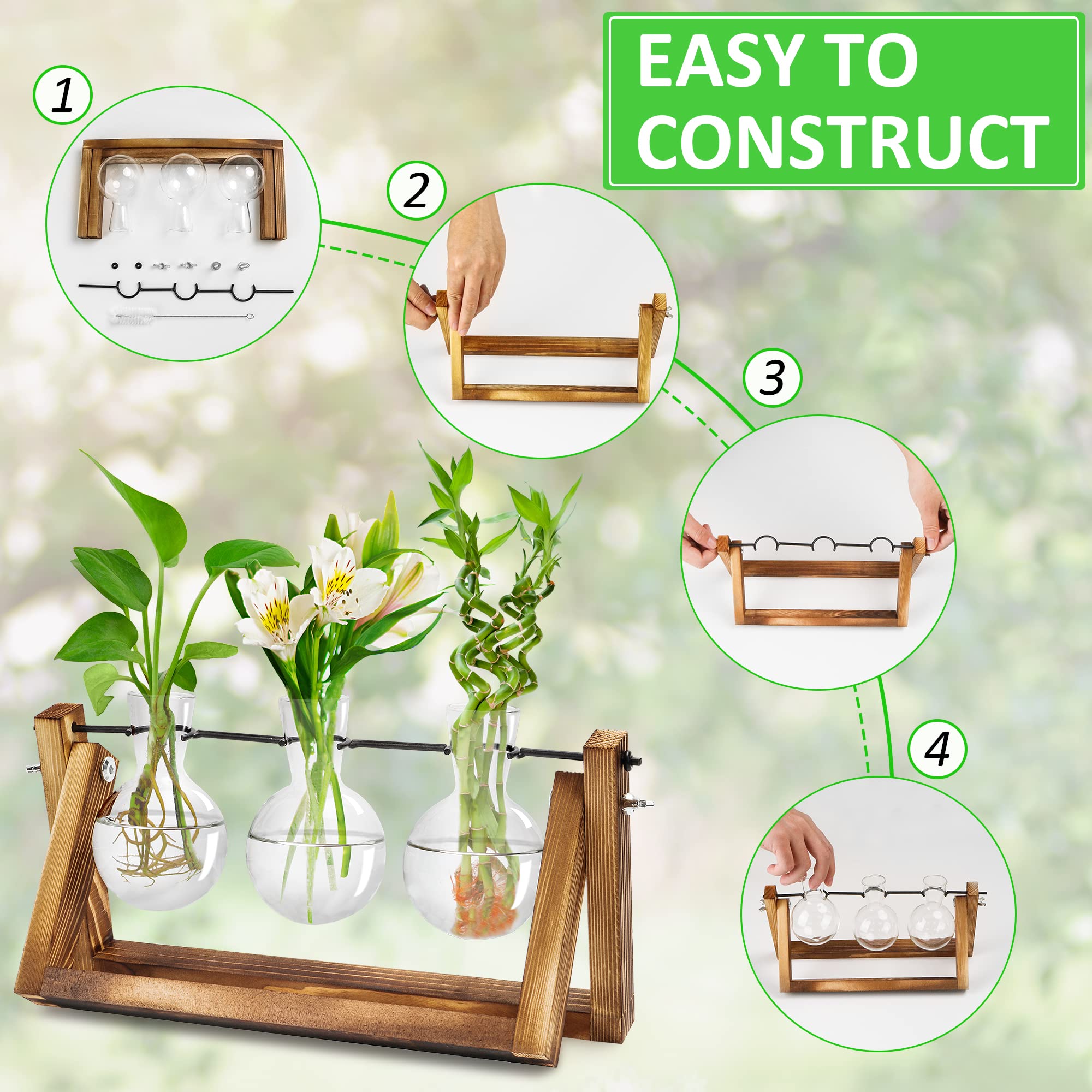 Vaso in Vetro Trasparente Vasi Idroponica Vetro Cornice in Legno Massello Retrò for Utilizzato Vaso Di Avocado Per la Casa Giardino Decorazione di Nozze (3 Vase