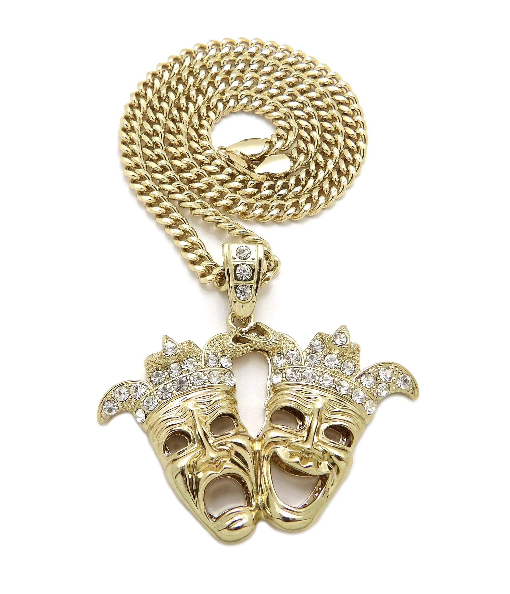 NYFASHION101Laugh Now Cry Later Clown Pendant with 6mm Cuban Chain Necklace