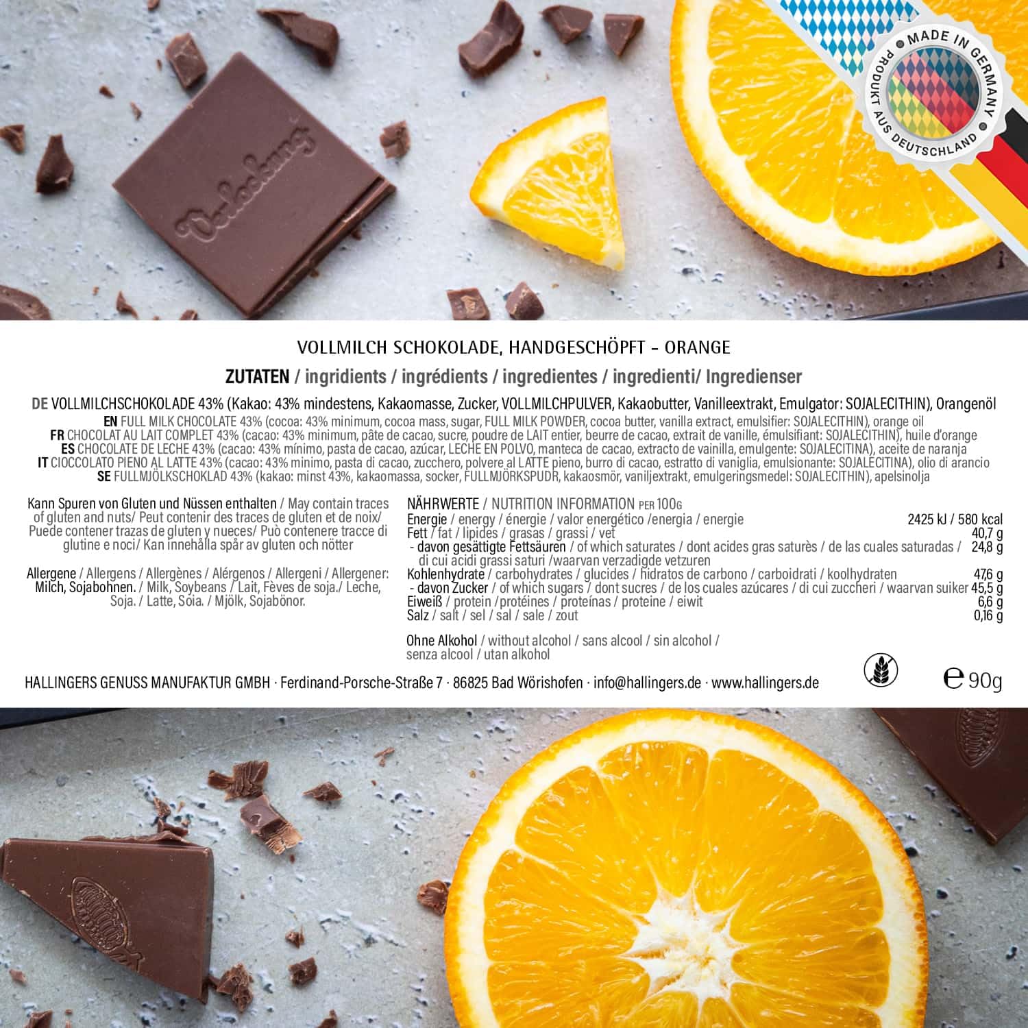Hallingers Genuss Manufaktur Schokolade Weihnachts-Geschenk - Tafel Edelkakao handgeschöpft ohne Alkohol edler Karton 10x "Fröhliche Weihn..." Orange, Weihnachten für Frauen Männer