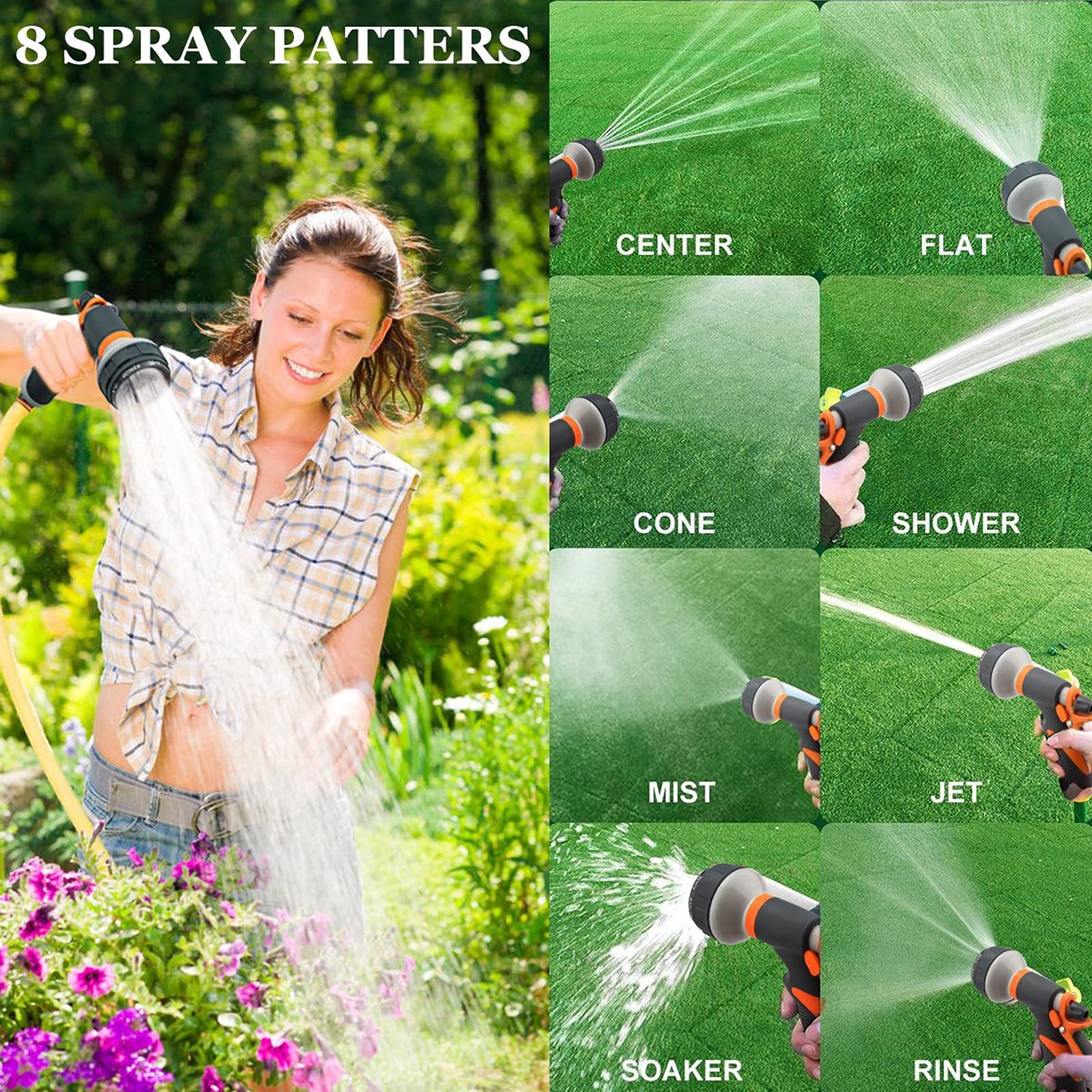 Pistola Manguera Jardin, 8 Modos Pistola De Riego Pistola Pulverizadora para Manguera De Jardín Ajustable para Lavado De Coches, Riego De Jardines, Baño De Mascotas, Limpieza Casas