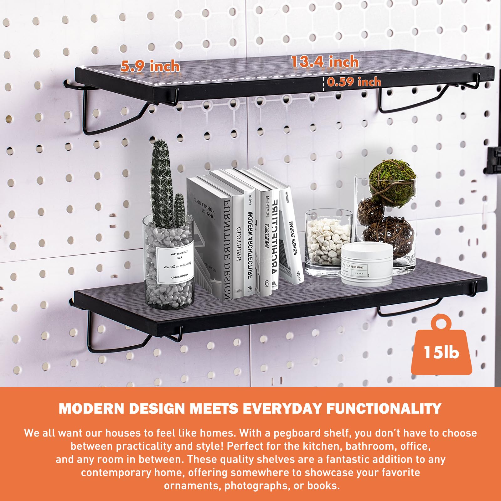 XAOHOME Houten Pegboard, stevig penbord voor muren, modulaire rasterorganisator, doe-het-zelf opslag en displaypanelen met planken en messing haken (geel