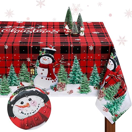 Miniatura 1 de Mantel de Navidad de 60 x 84 pulgadas, mantel rectangular de tela de Navidad reutilizable para invierno, hogar, comedor, fiesta, picnic, decoración