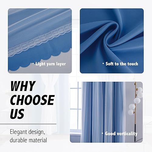 Miniatura 7 de Anytime Cortinas opacas y transparentes para ventana, par de paneles de cortinas lisas con ojales en la parte superior, 52 pulgadas de ancho x 84