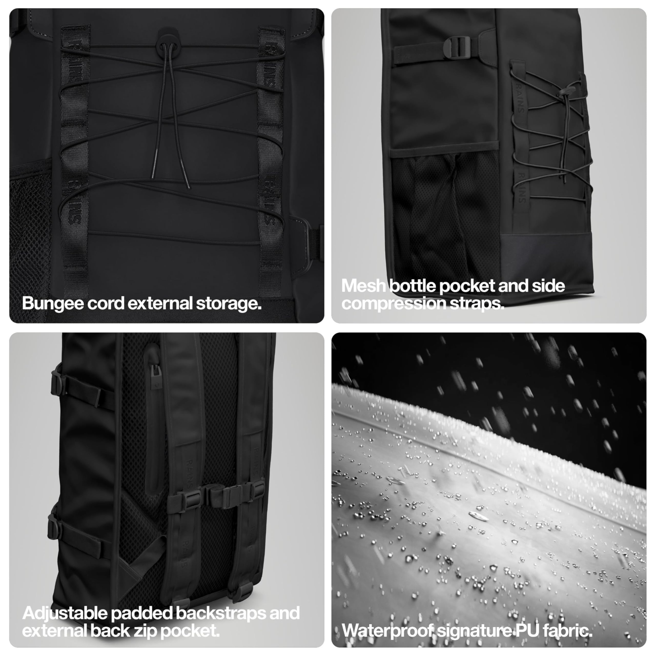 RAINS Trail Mountaineer Bag - Waterproof, Unisex, Sporty Rucksack for Work, higher education, Travel (Black)