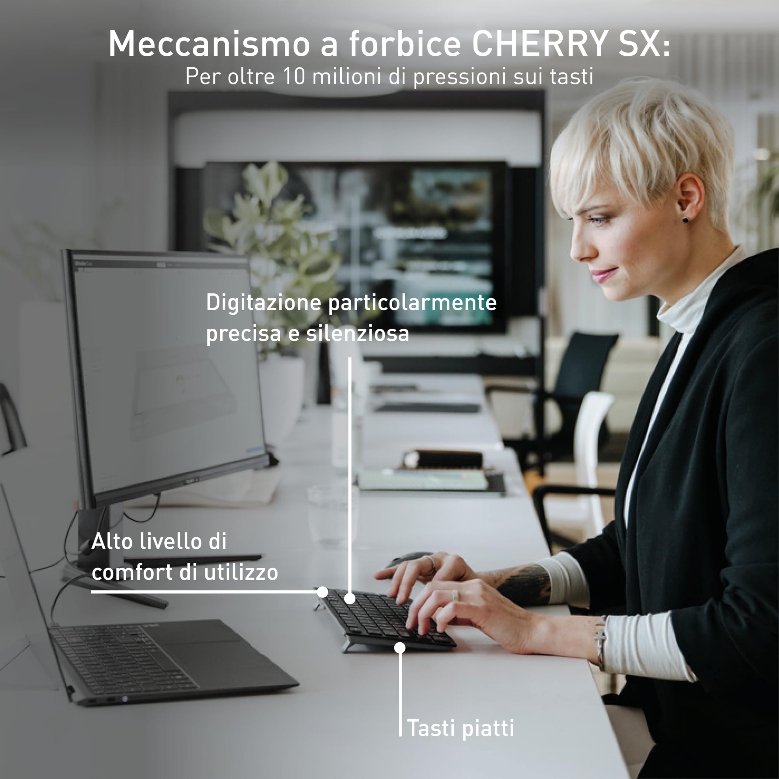 CHERRY KW 9200 MINI, Tastiera Multidispositivo Compatta per fino a 4 Dispositivi, Layout per la Svizzera (QWERTZ), Bluetooth, 2,4 GHz o Cavo, Ricaricabile, Nero