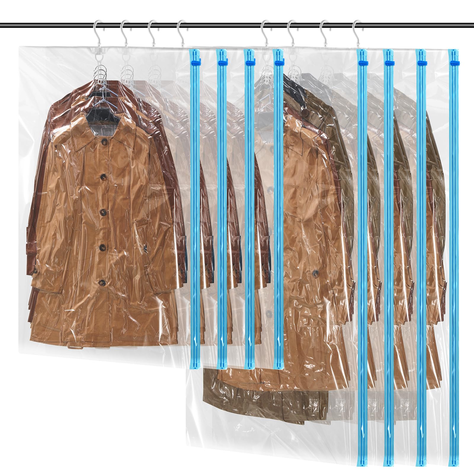 Hanging Closet Organizer Vacuum Seal Bags Multipurpose Moving Travel Bags Moisture-Proof and Durable for Clothing, Jackets, Suits, Dresses, Etc. (4 145x70cm+4 105x70cm)
