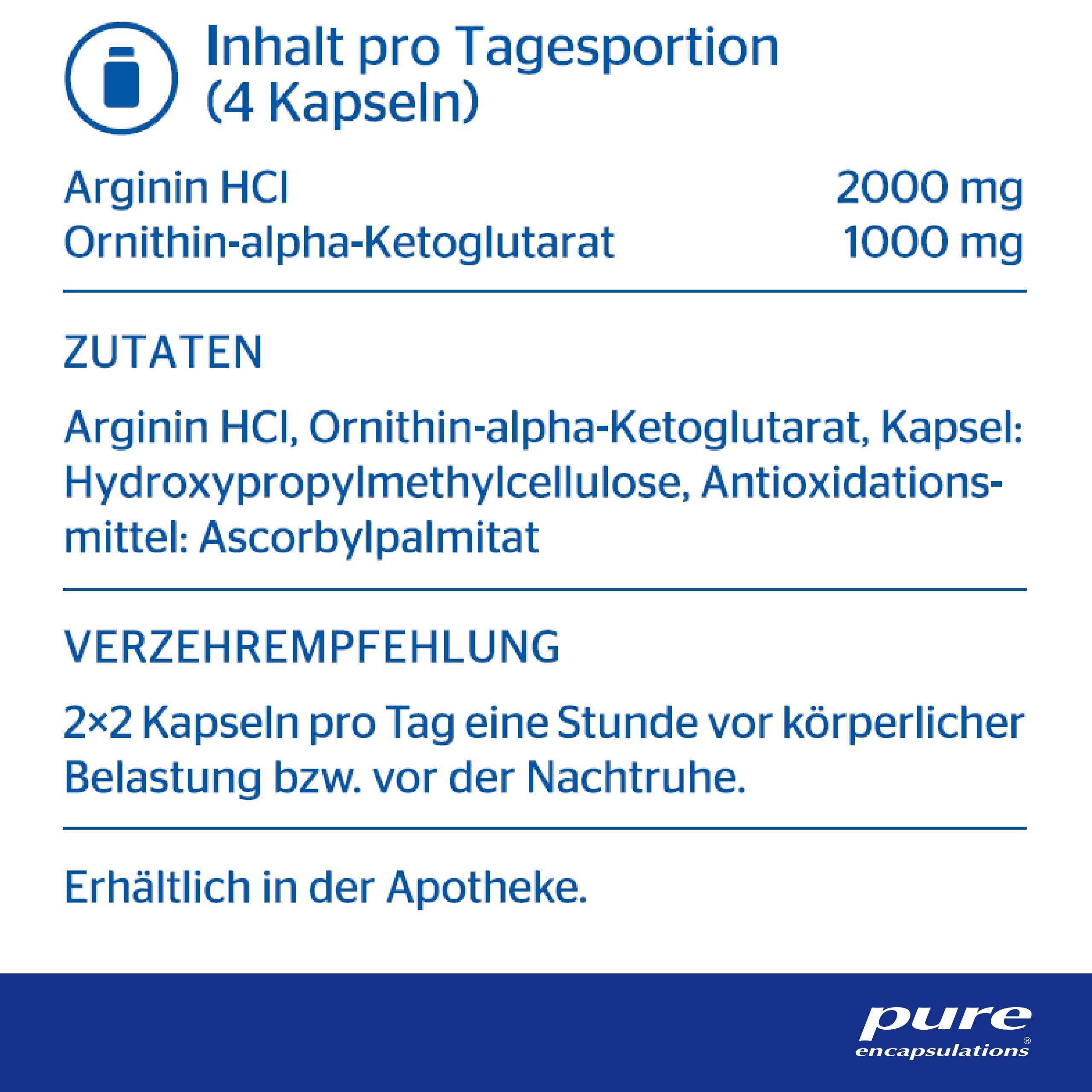 Pure Encapsulations - Arginin Ornithin Kapseln – Einzigartige Aminosäuren-Kombination, Vegan – 90 Kapseln