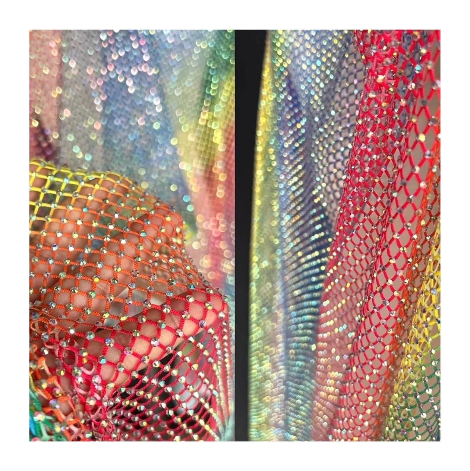 Sewing Mesh Fabric, Multicolor Rhinestones Trim Stretch Mesh Fabric 50x120cm 100x120cm for DIY Sewing(Color8,50x120cm)