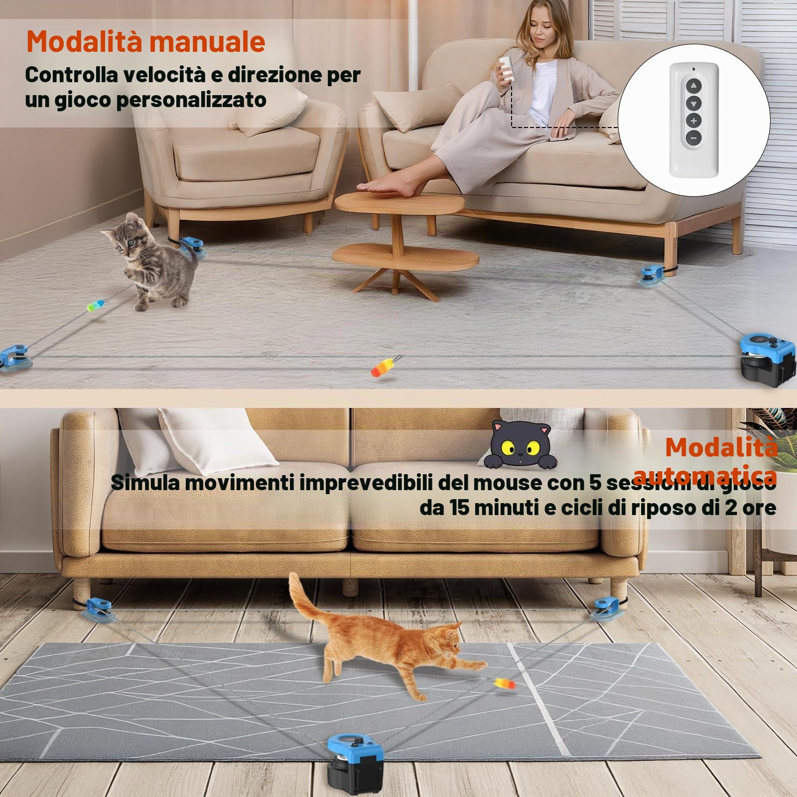 Giochi Per Gatti – Simulazione Realistica di Topo con Percorsi Personalizzabili, Modalità Automatica e Manuale, Ricaricabile, Sicuro e Resistente, per Gioco Attivo e Salute