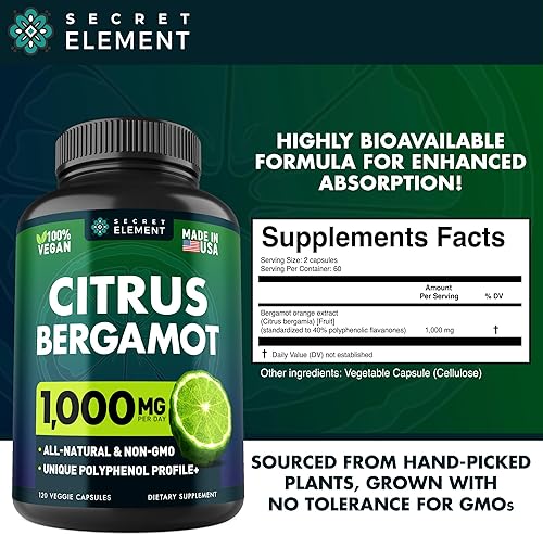 Miniatura 10 de Extracto de bergamota cítrica 1000 mg - Suplemento orgánico de bergamota cítrica para el corazón el apoyo del sistema inmunológico y el