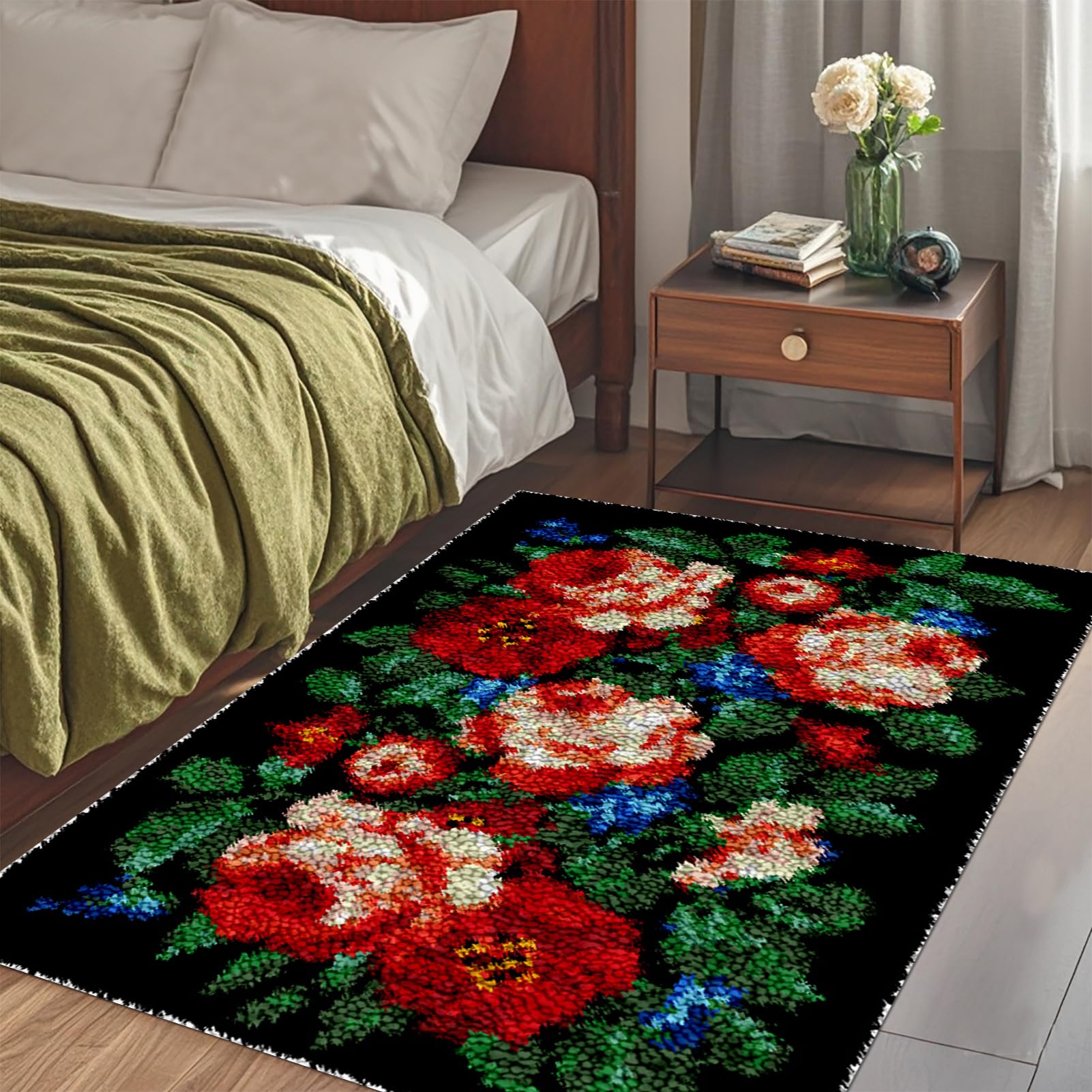 QUIYAEZY 110 x 140 cm, dywan do samodzielnego tworzenia zestawów wiązania, duży zestaw rękodzieła, zestaw do samodzielnego wiązania, wstępnie zadrukowany wzór, dywan na płótnie, haft, rękodzieło, dla