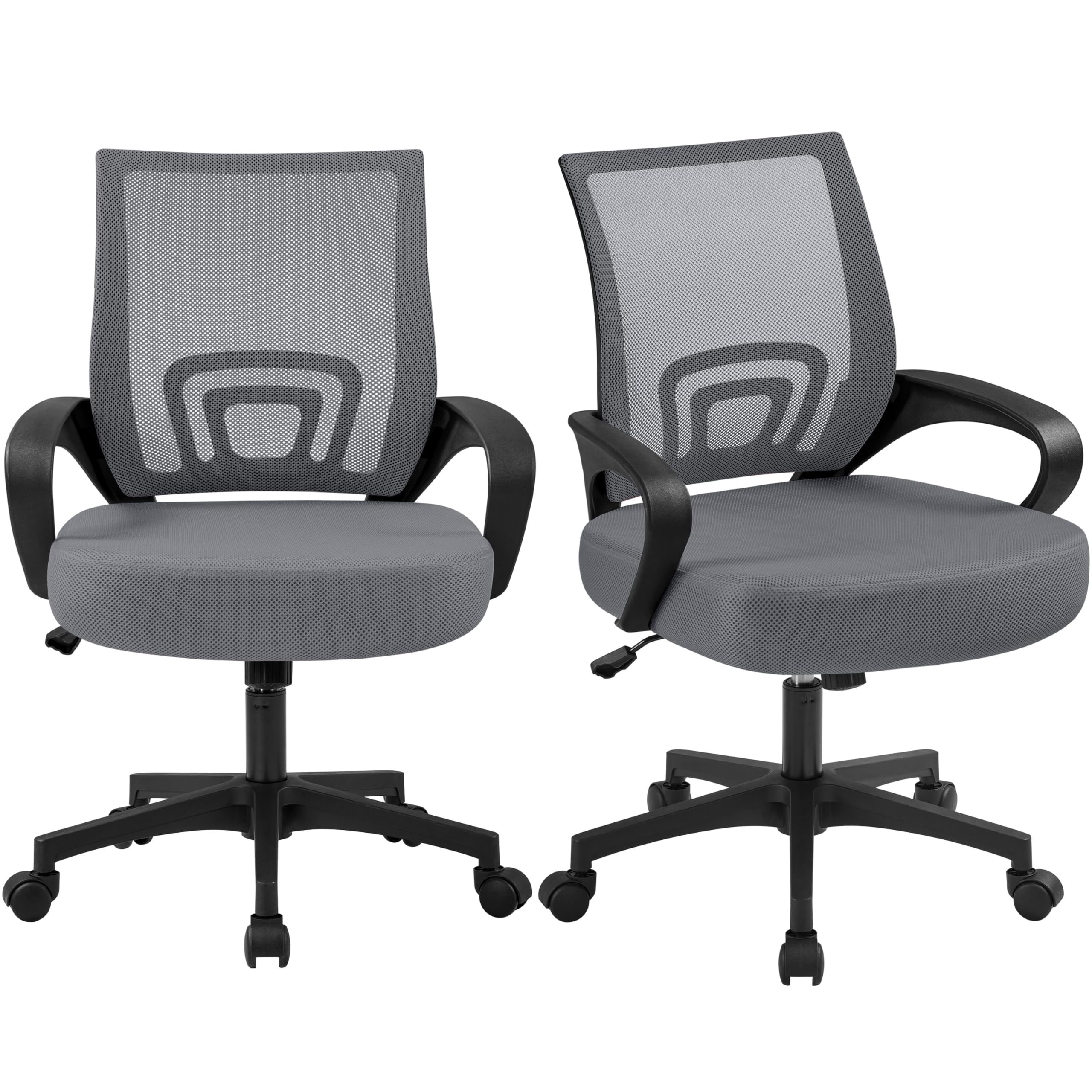 Yaheetech 2 Pack Ergonomic Office Chair with 360° Rolling Casters, Mesh Mid-Back Computer Chair for Recreation Dark Gray