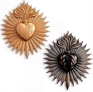 Wesiti 2 Pieces Sacred Hearts Wall Plaque Heart Box Ex Voto Prayer Holder Art Home Gothic Statue Wall Hanging Sculpture for Hotel Porch Entrance Household