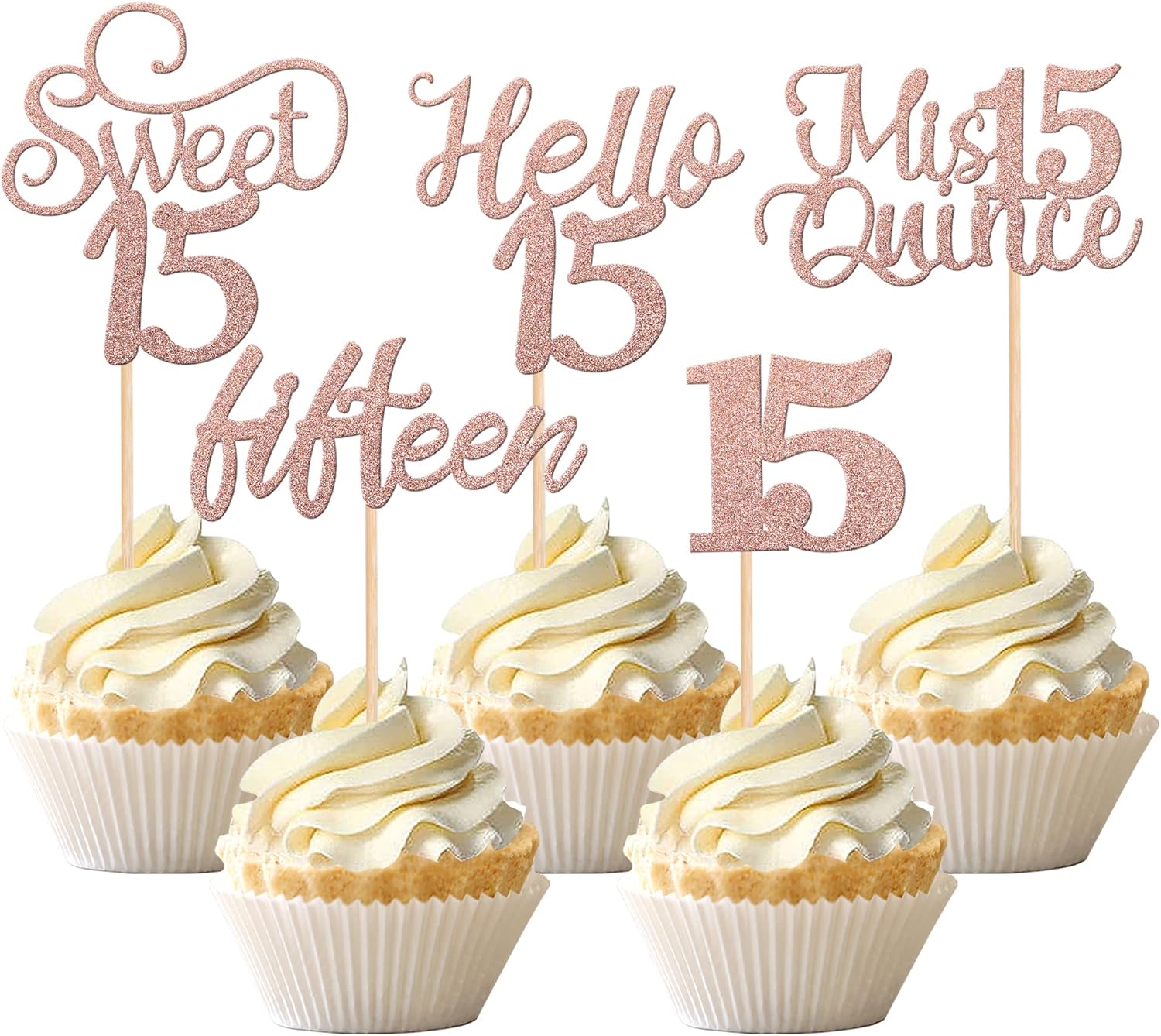 Amazon.com: 30PCS 15th Birthday Cupcake Toppers Glitter Hello 15 Mis ...