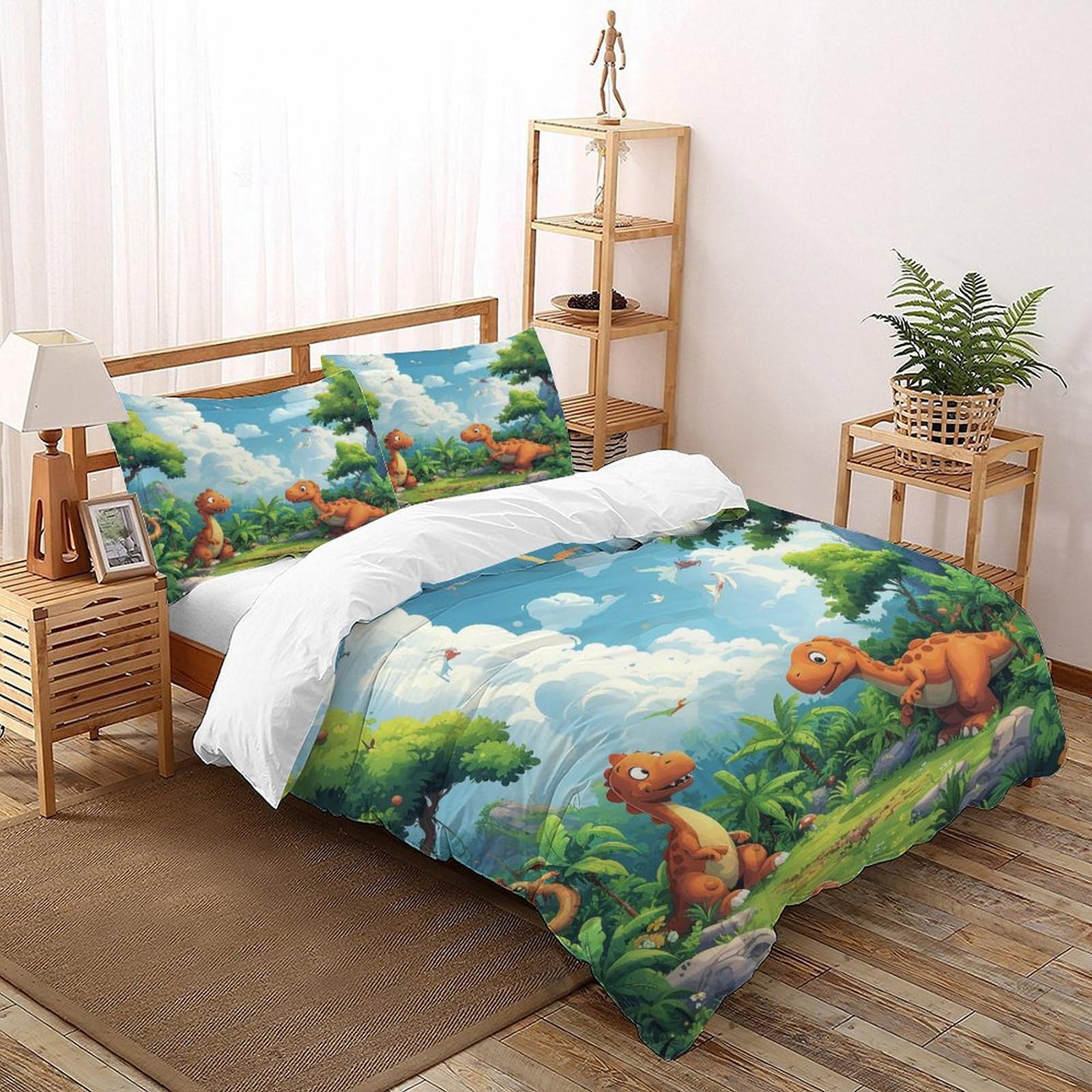 Linge de lit microfibre wild animals avec housse de couette dinosaure pour adulte
