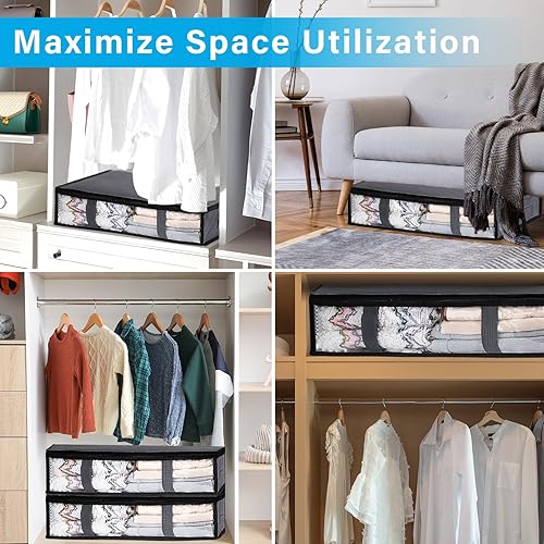 Miniatura 7 de Paquete de 10 contenedores de almacenamiento plegables debajo de la cama para ropa con ventana transparente y asas reforzadas, contenedores de