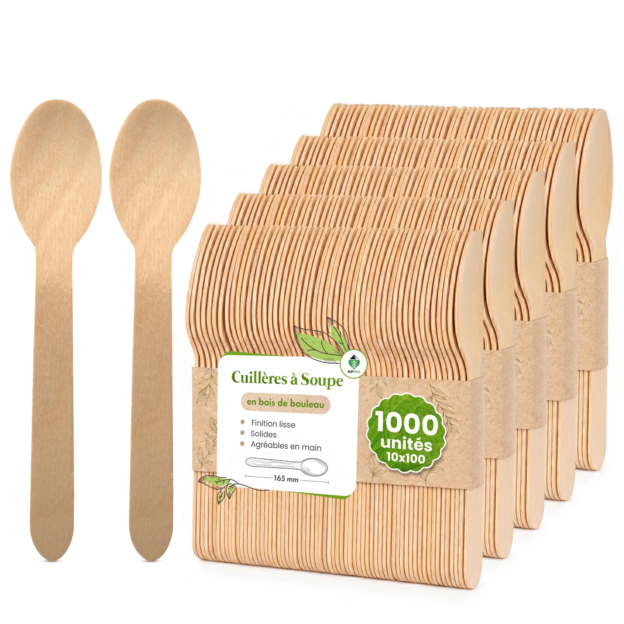 Cucharas desechables de madera de abedul 16 cm - Juego de 1000 cucharas de mesa naturales, cubiertos desechables para catering, catering, boda, buffet y recepción