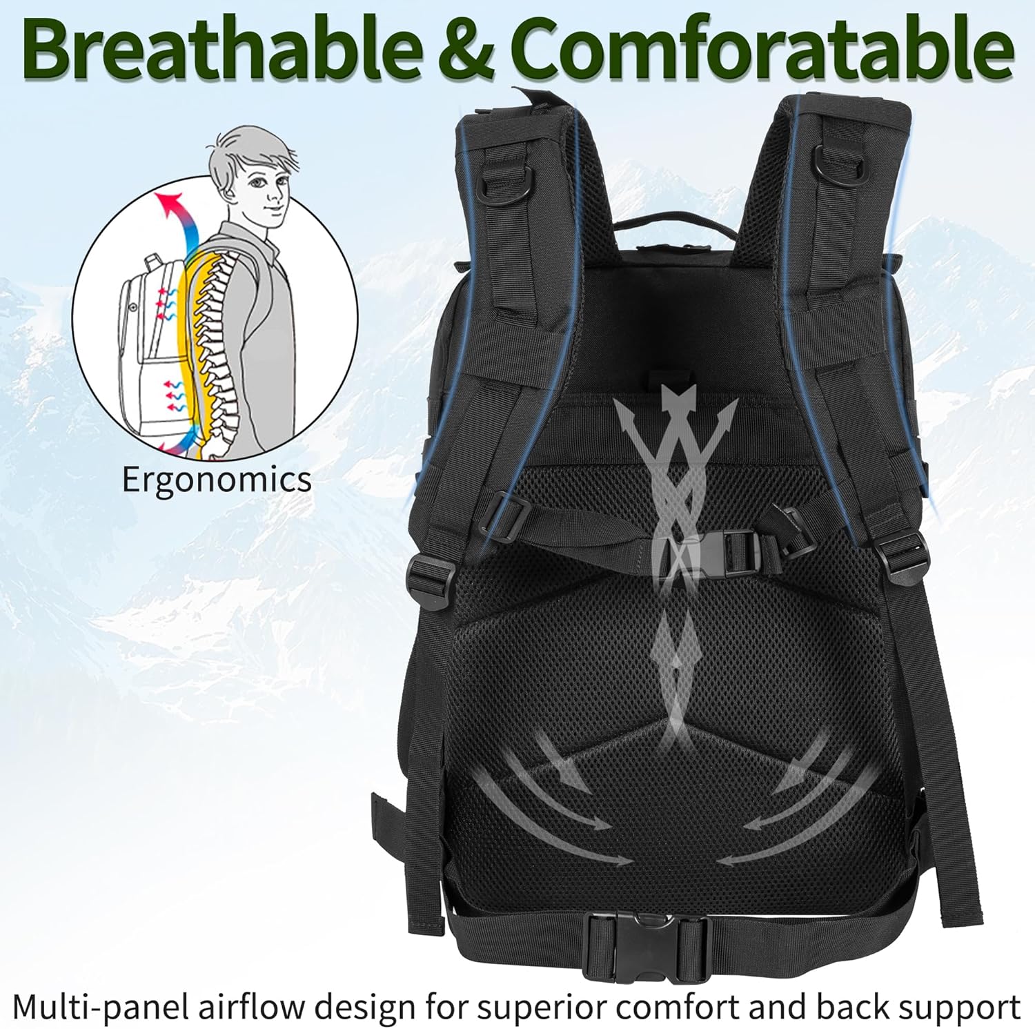 45L Military Tactical Backpack for Men, Large Molle Backpacks Outdoor Tactical Bag for Hiking Camping Travel (Black) - Image 7