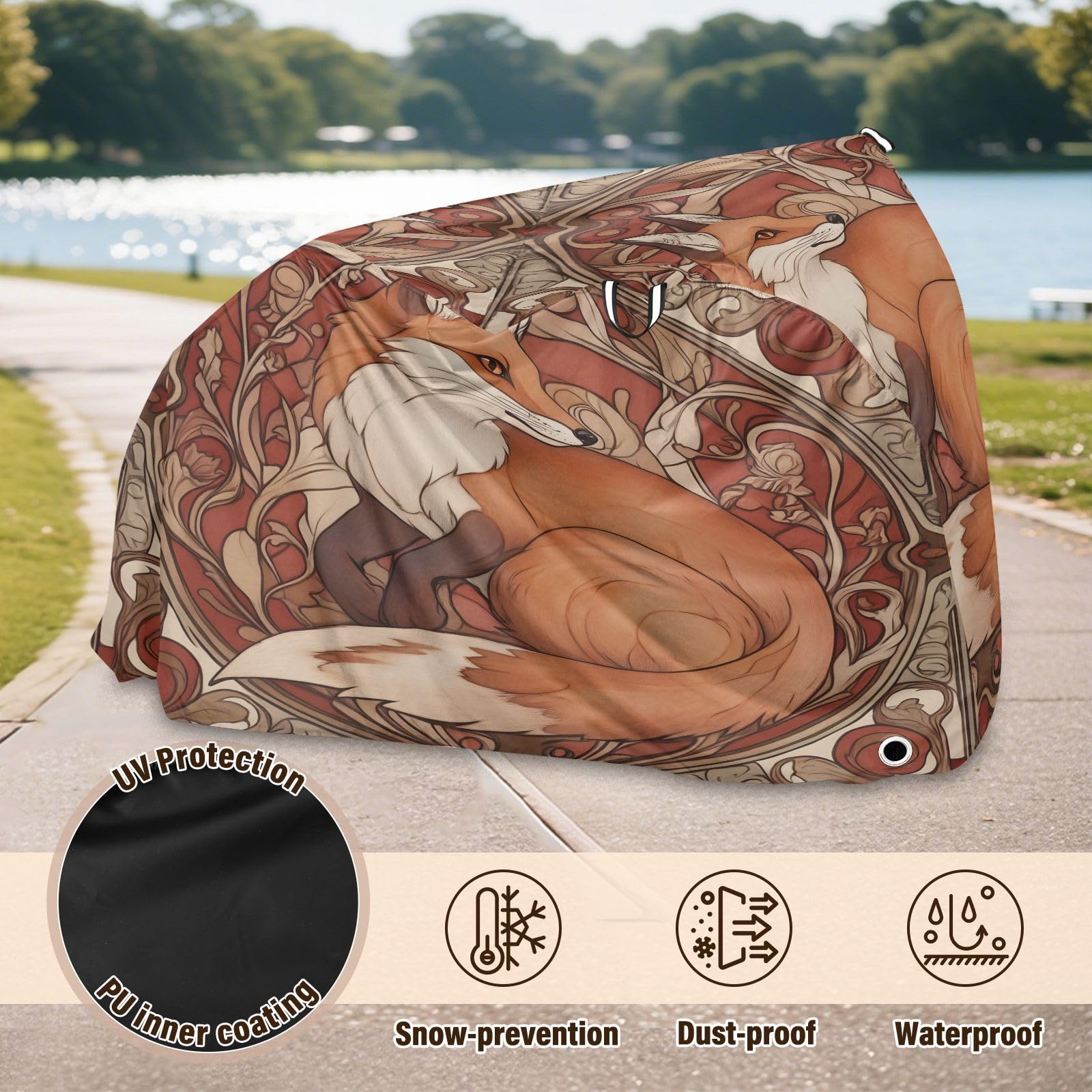 Pokrowiec na rower, wodoodporny, outdoorowy, rowerowy, motorower, wytrzymały, wiatroszczelny, ochrona przed słońcem, do roweru górskiego, szosowego, lisa, kwiatu