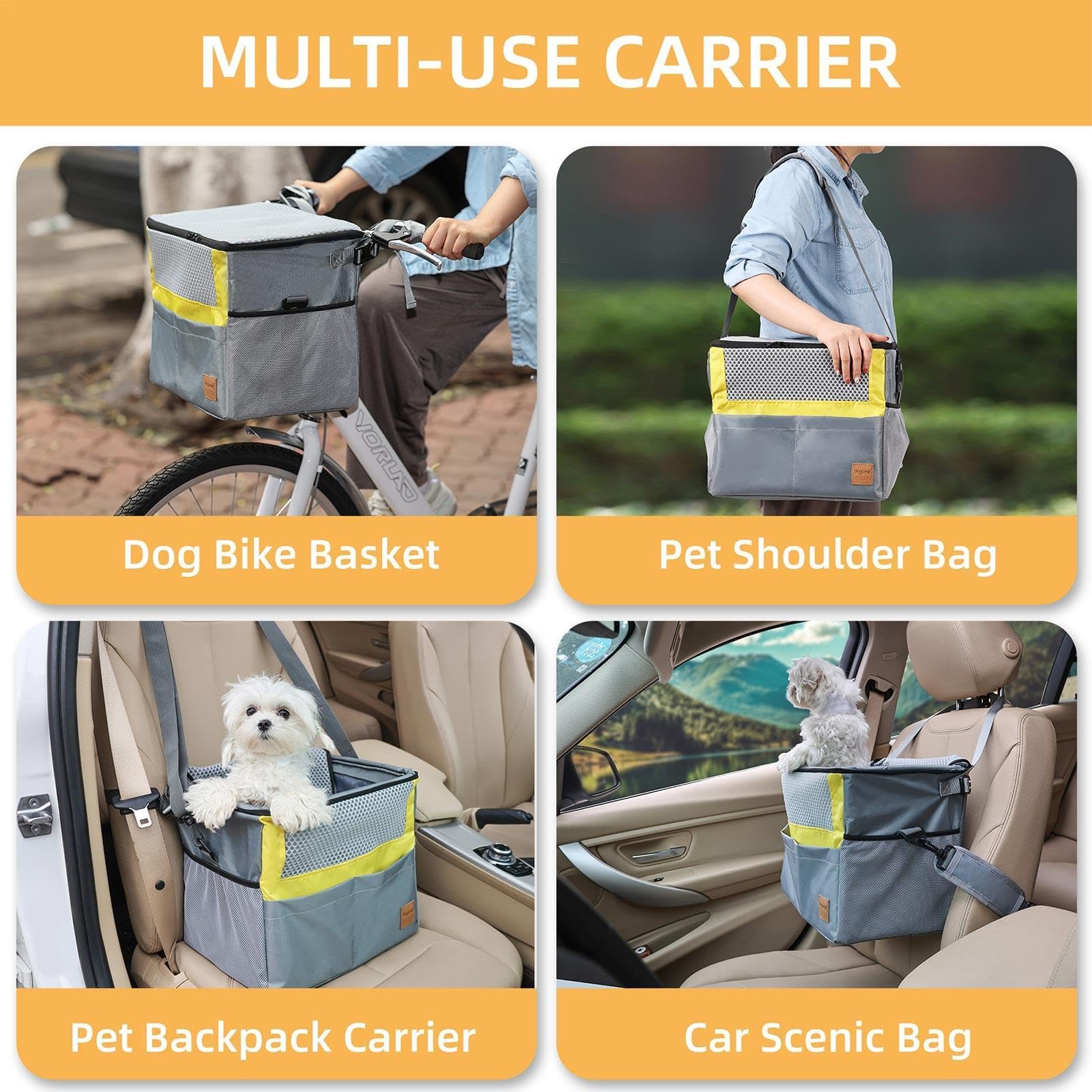 Fahrradkorb für Hunde,Hundekorb für Fahrrad, Wasserdichter Hundekorb mit Reißverschluss, Mehrzweck-Haustierkorb mit Mehreren Taschen, Fahrrad-Welpenkorb für Roller, Auto