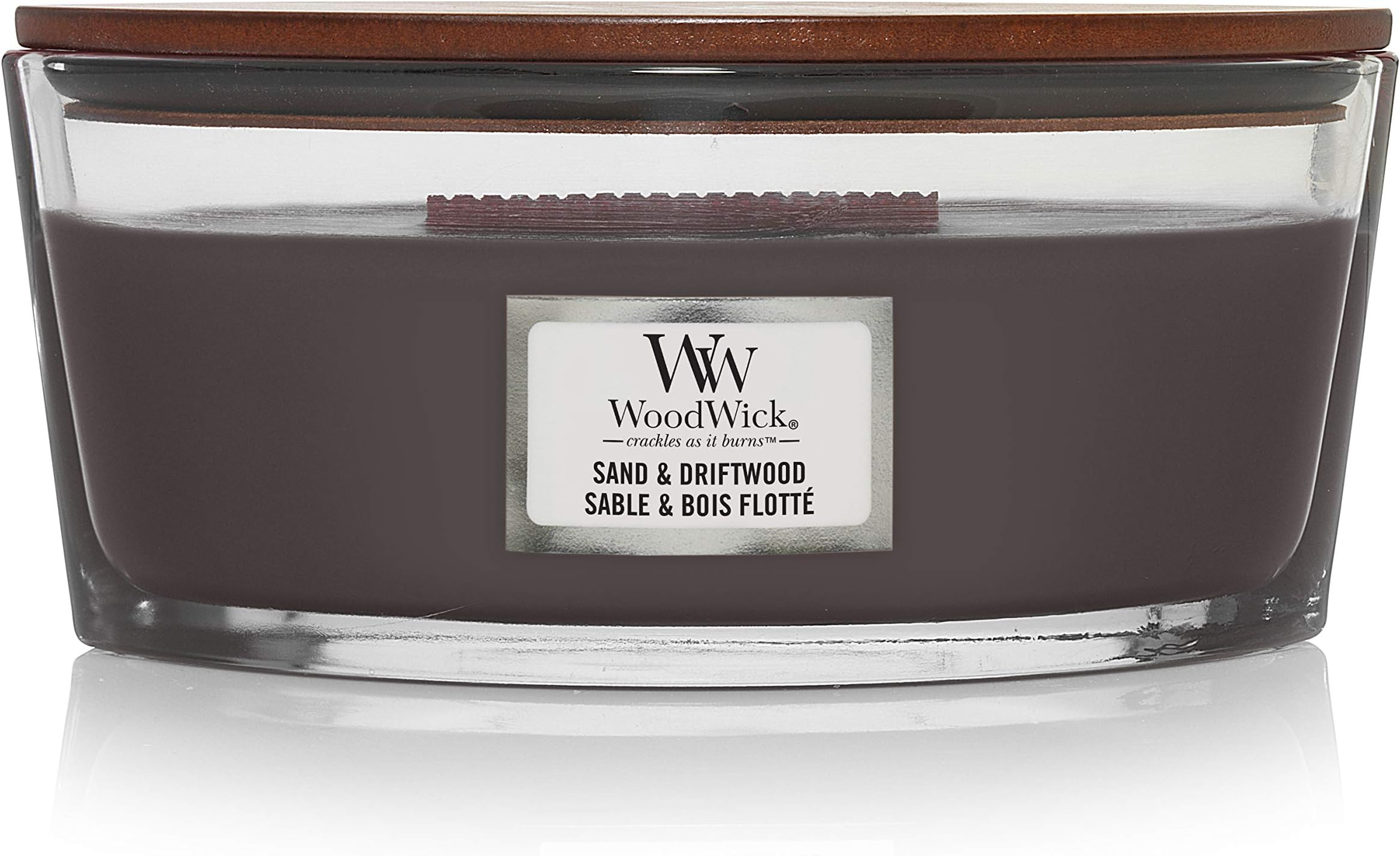 WoodWick Ellipse Scented Candle | Sand & Driftwood | with Crackling Wick | Burn Time: Up to 50 Hours