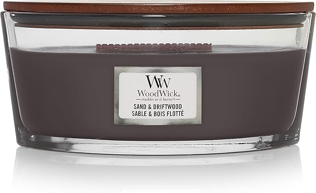 Woodwick Ellipse Scented Candle with Crackling Wick, Sand and Driftwood, Up to 50 Hours Burn Time