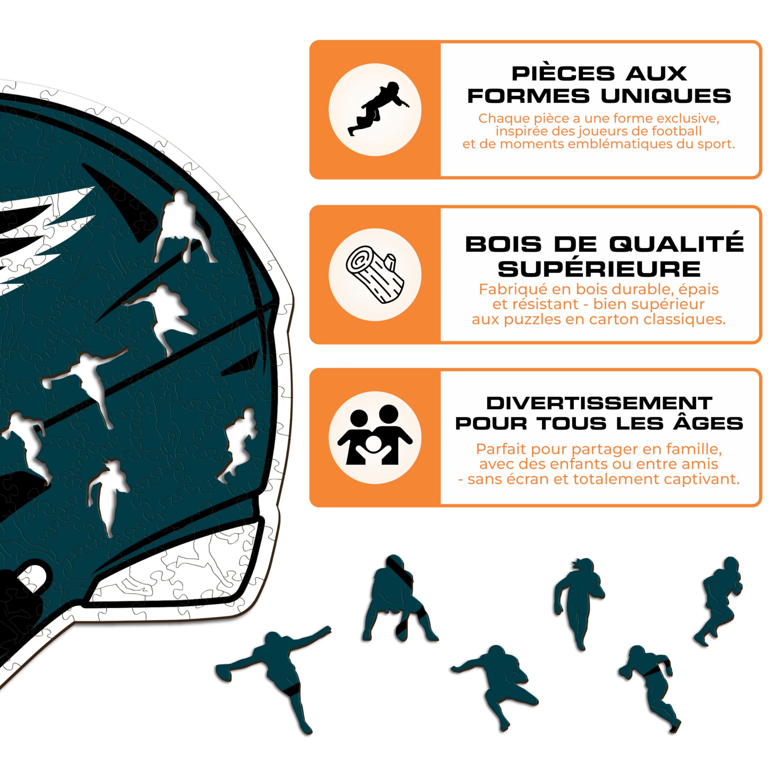 Iconic Puzzles - Casque Philadelphia Eagles, Puzzle en Bois sous Licence Officielle NFL, 100% Durable, Cadeau pour Adultes et Enfants, Taille M, 270 pièces