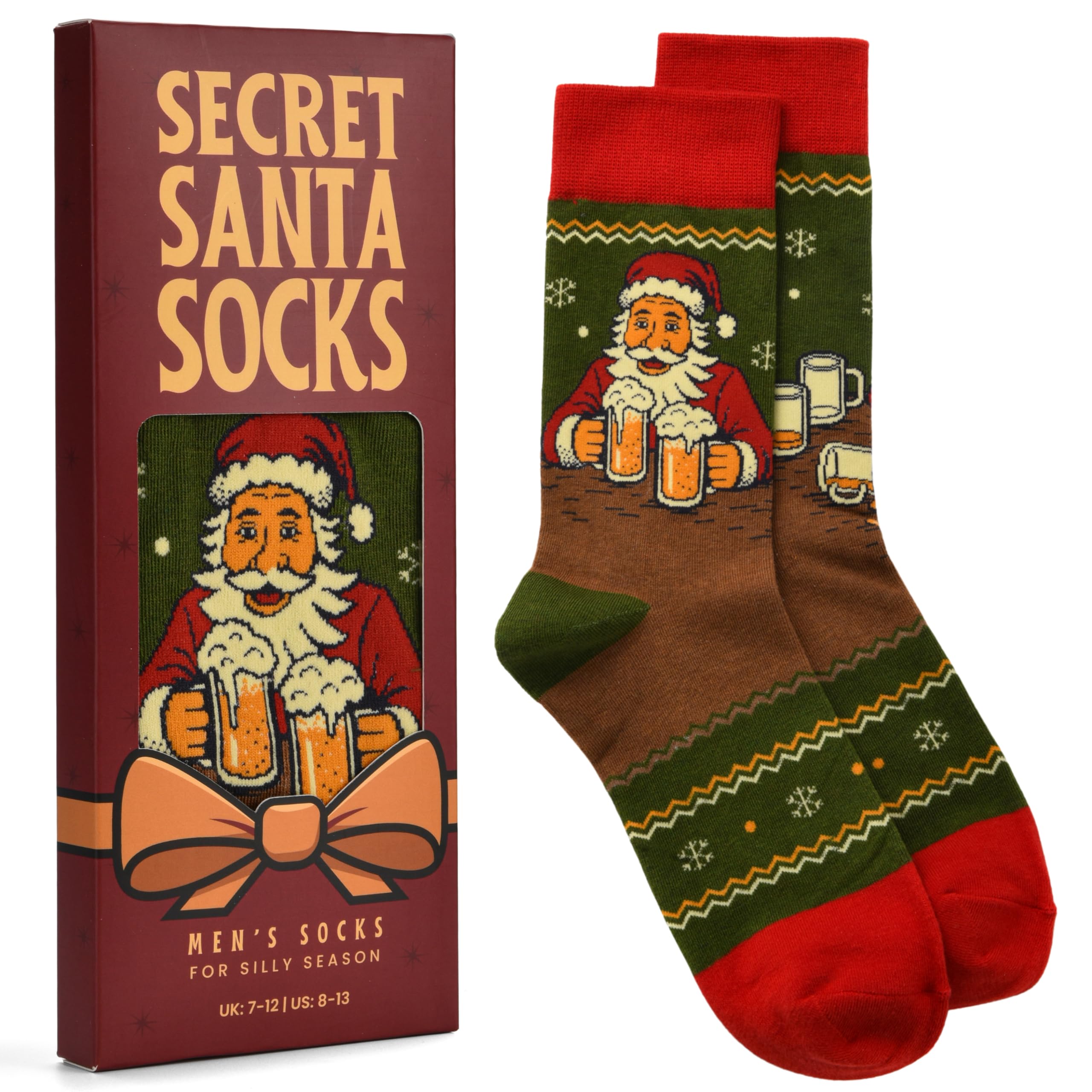 Secret Santa Socks - Funny Christmas Socks for Men - Size 7-12 - Funny Novelty Gift - Perfect Xmas Present - Men's Stocking Filler