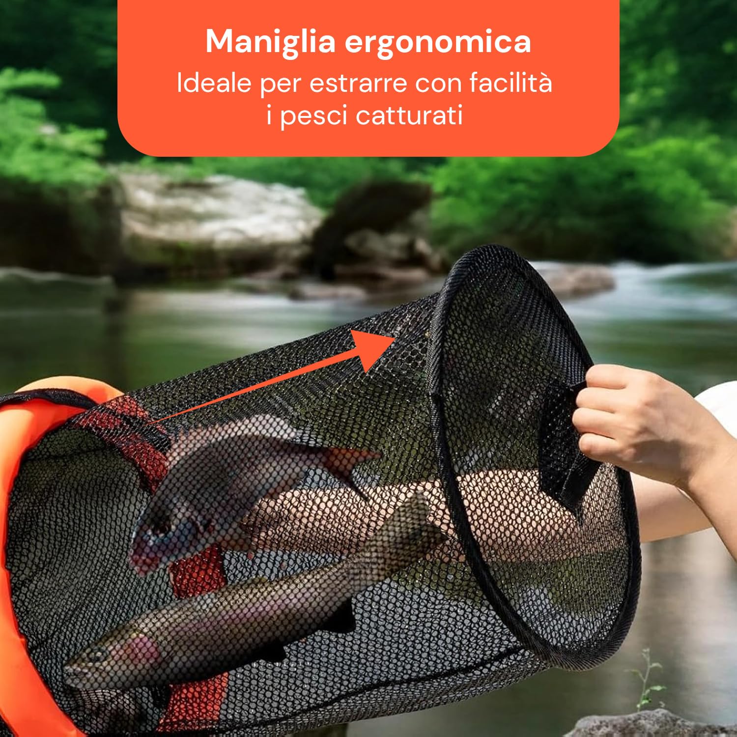 Avilia – Rete da Pesca Portatile Profonda 75 cm - PP Resistente per Pesca Sportiva e Ricreativa, Facile da Utilizzare e Trasportare con Cassa Inclusa, Ideale per Pesca in Mare e Acqua Dolce