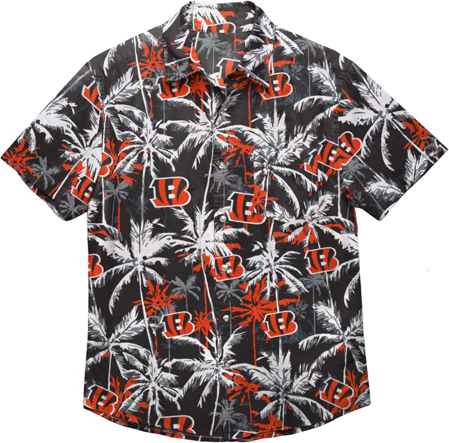 FOCO NFL Mens NFL Team Logo Floral Aloha Tropical Black Floral Button Up Shirt