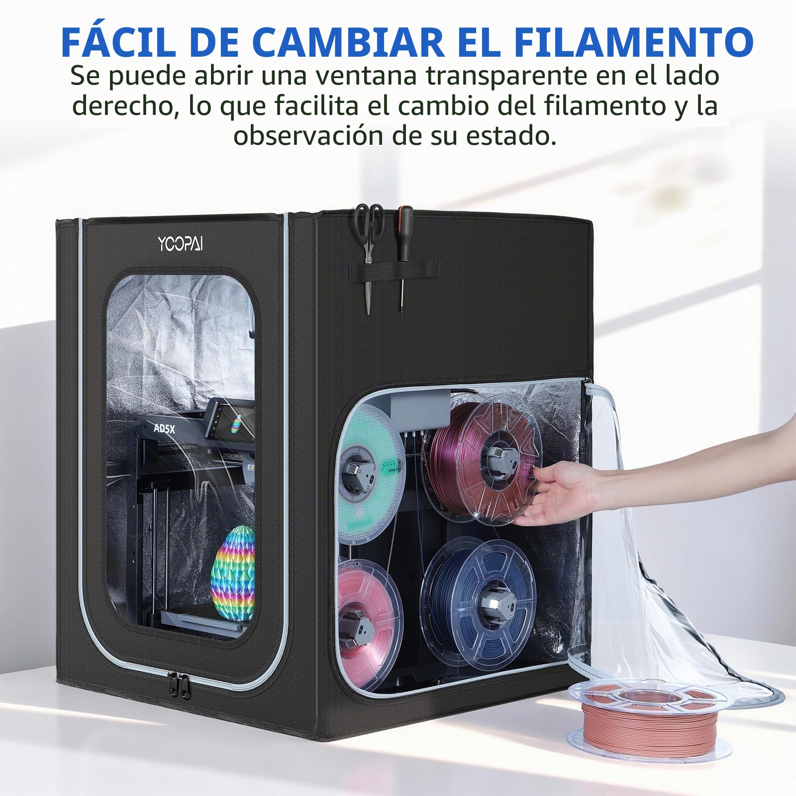 YOOPAI Cubierta para Impresora 3D con Luz LED para AD5X / AD5M, Caja Antipolvo de Temperatura Constante, Ignífuga y Aislante de Ruido