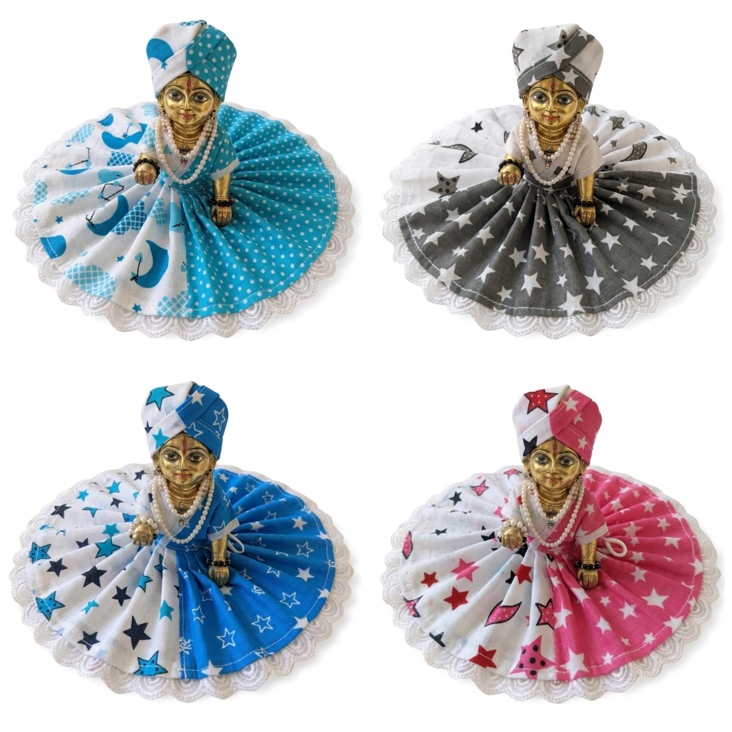 Laddu Gopal Dress Pack of 4 with Matching Cap | Handmade Cotton Poshak for Bal Gopal Ji | Kanha Ji Shringar Dress for Janmashtami & Daily Pooja | Random Color & Design (Size 2)-image-35