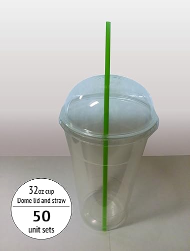 Miniatura 2 de 50 juegos de vasos de plástico ultra transparentes de 32 onzas con tapas de cúpula son para bebidas frías como café helado, té de burbujas, cócteles